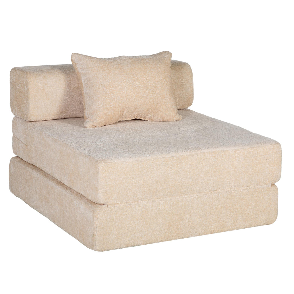 Compression Sofa,Convertible Floor Sofa Bed with Fixed-Shape Frame,Single Seater Boneless Modular Sectional Sofa,No Assembly Required,Chenille fabric,for Living Room Bedroom,Beige