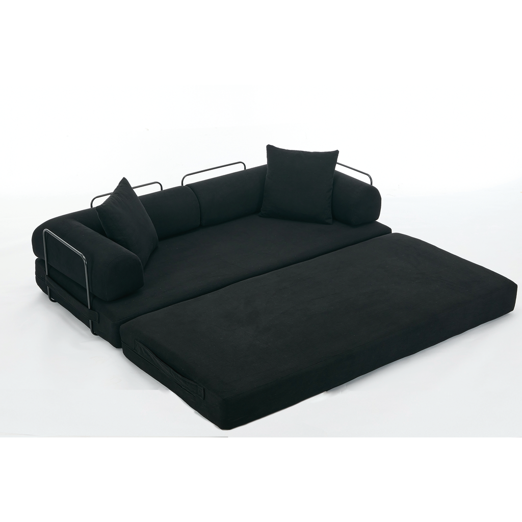 [NEW ARRIVED] [VIDEO PROVIDED] 78.5' Folding Convertible Out Sleeper Sofa Bed,4-in-1 DIY Combination Convertible Sofa,3 seat, Folding  Sofa, King Size , Bedroom,Apartment,Corduroy,Black
