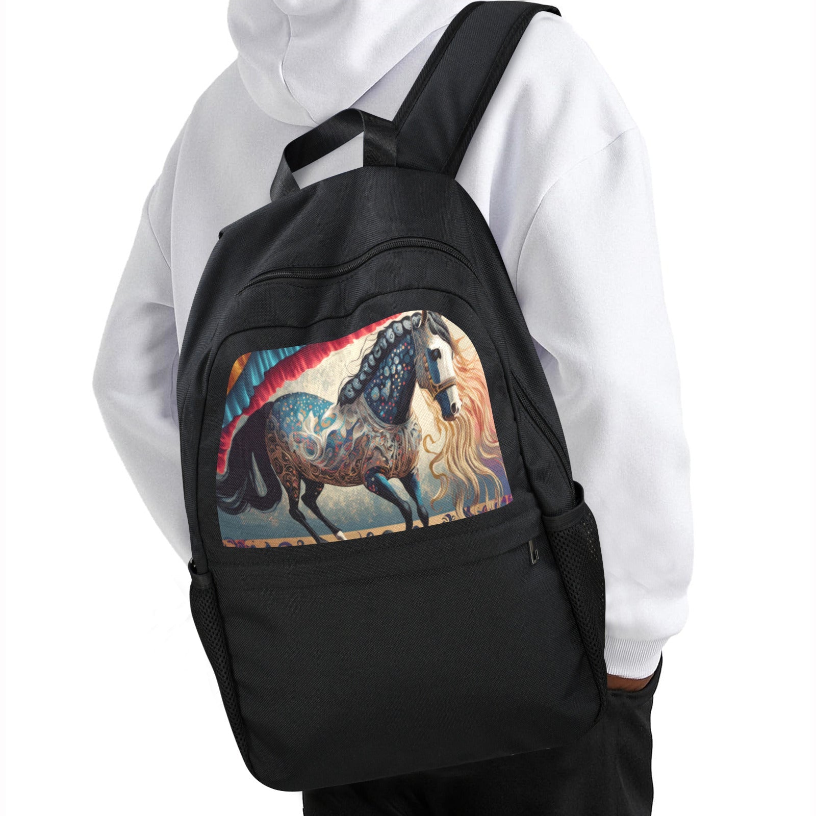 Bejeweled Horse Casual Backpack | Upper Part Printing