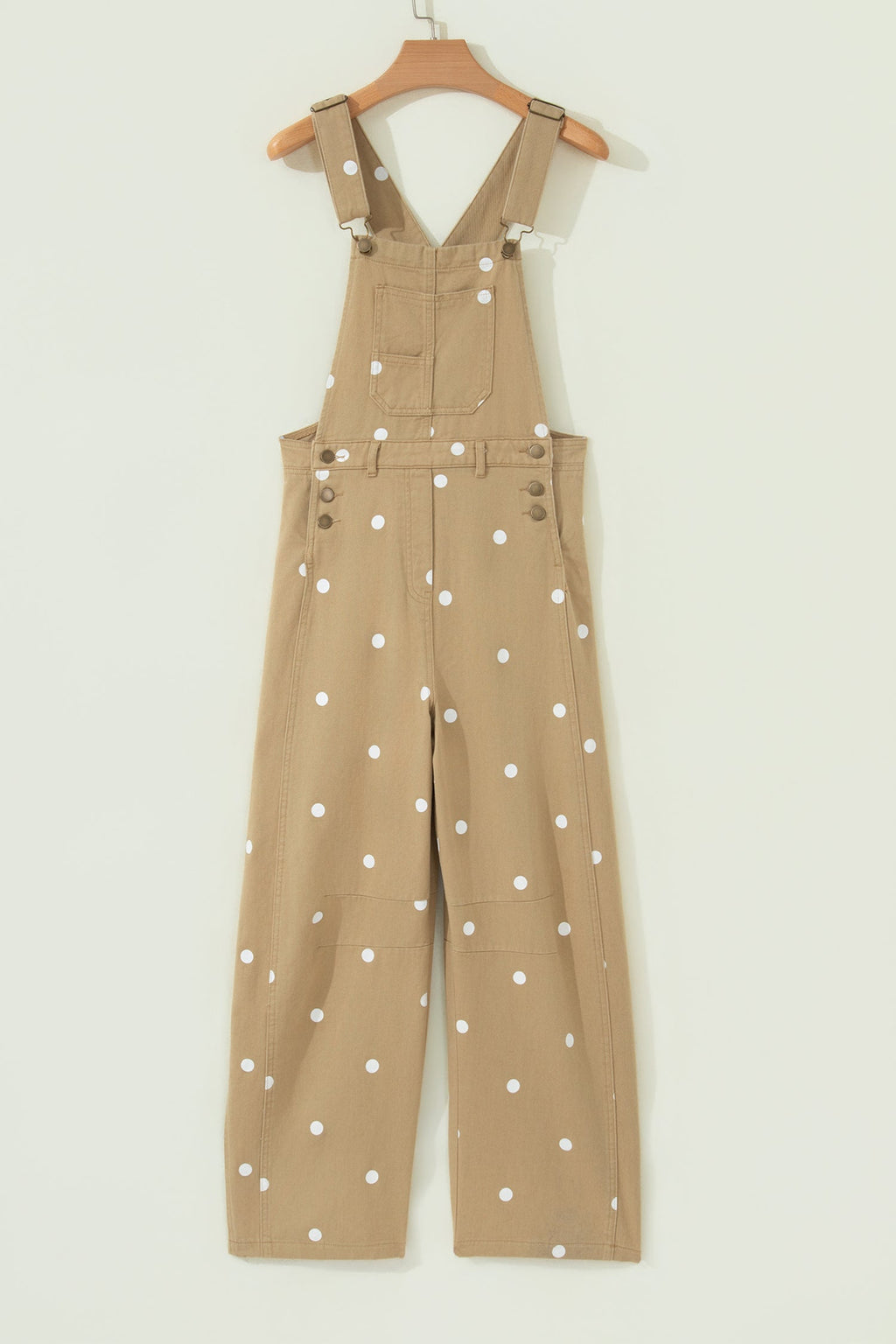 Polka Dot Denim Barrel Leg Overalls Jumpsuit