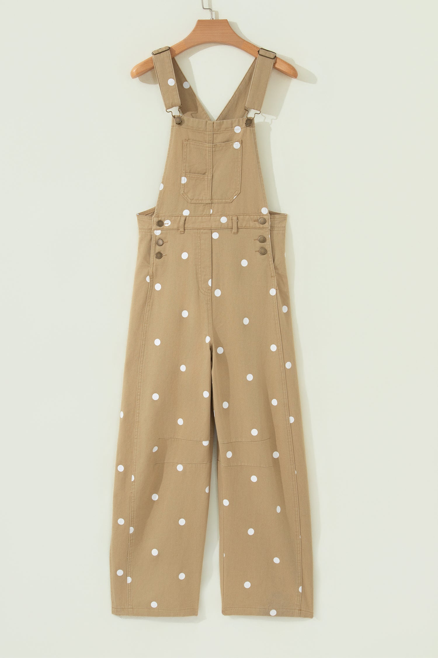 Polka Dot Denim Barrel Leg Overalls Jumpsuit