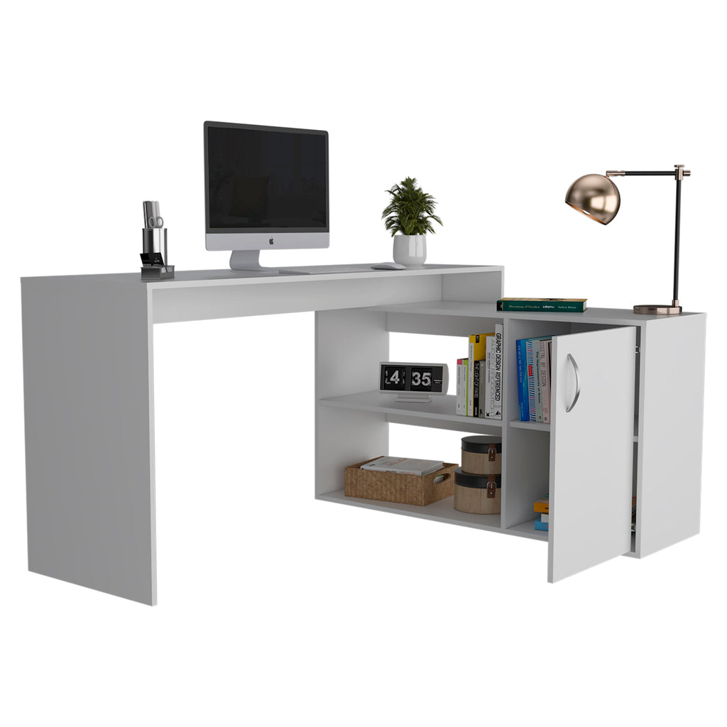 Axis Modern L-Shaped Computer Desk with Open & Closed Storage -White