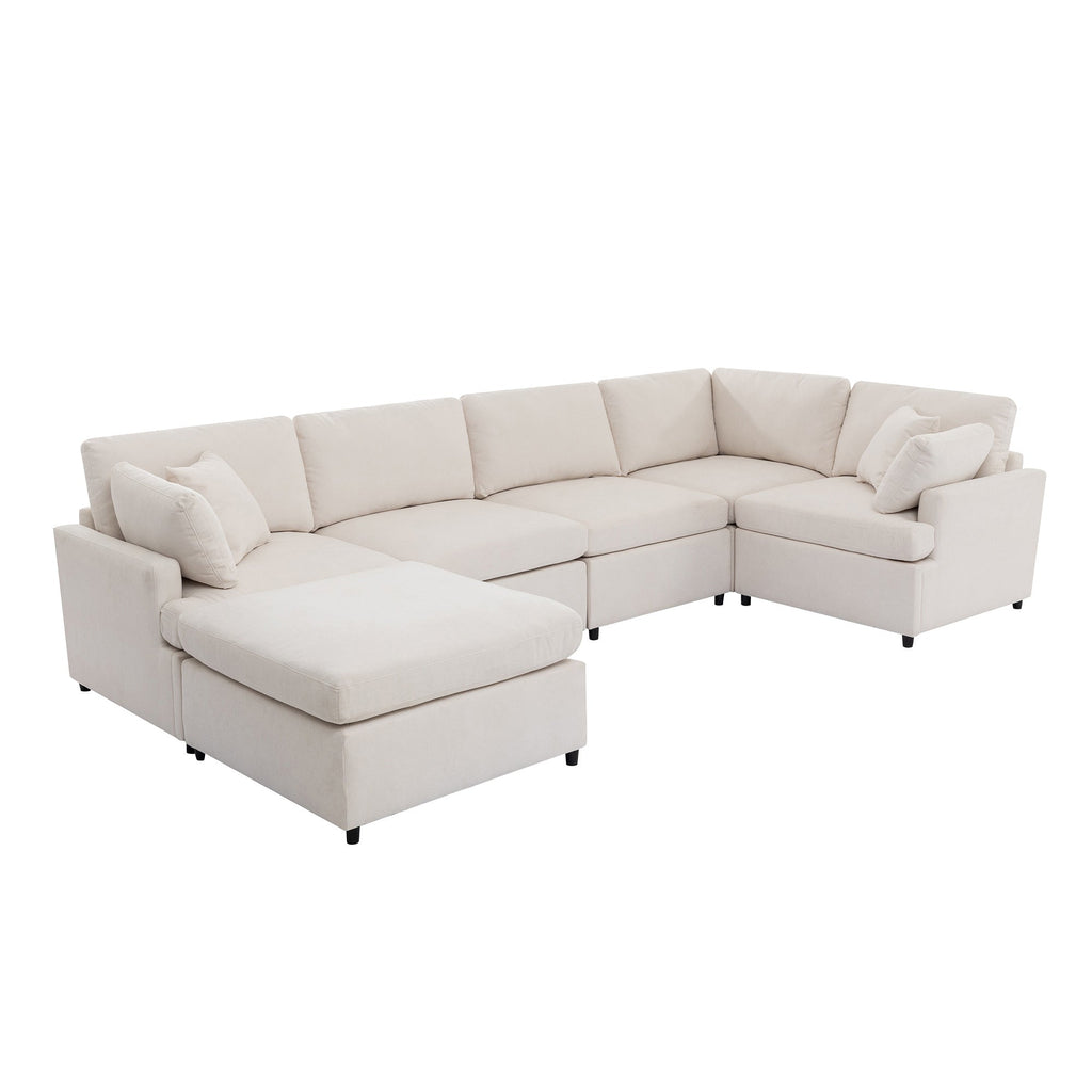 [ Video Provided]U_STYLE Upholstered Sectional Sofa with Removable Ottoman,U-Shape 6 Seat Sectional Couch,  for Living Room,,Apartment, Spacious Space