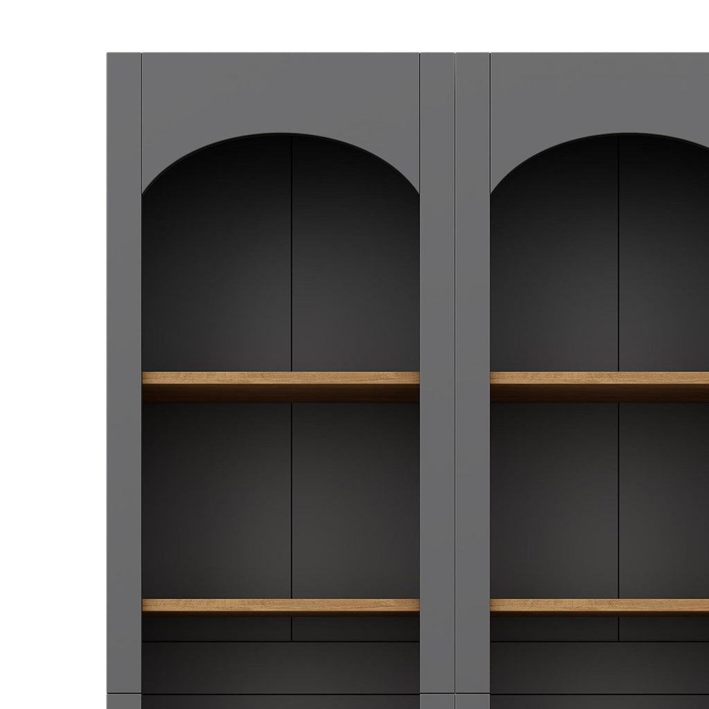ON-TREND Free Standing 5 Tier Bookshelves, Bookcases Set of 2, Farmhouse Two-Tone Storage Cabinet with Adjustable Shelves, Modern 72'H Kitchen Pantry Cabinet for Living Room, Home Office, Grey