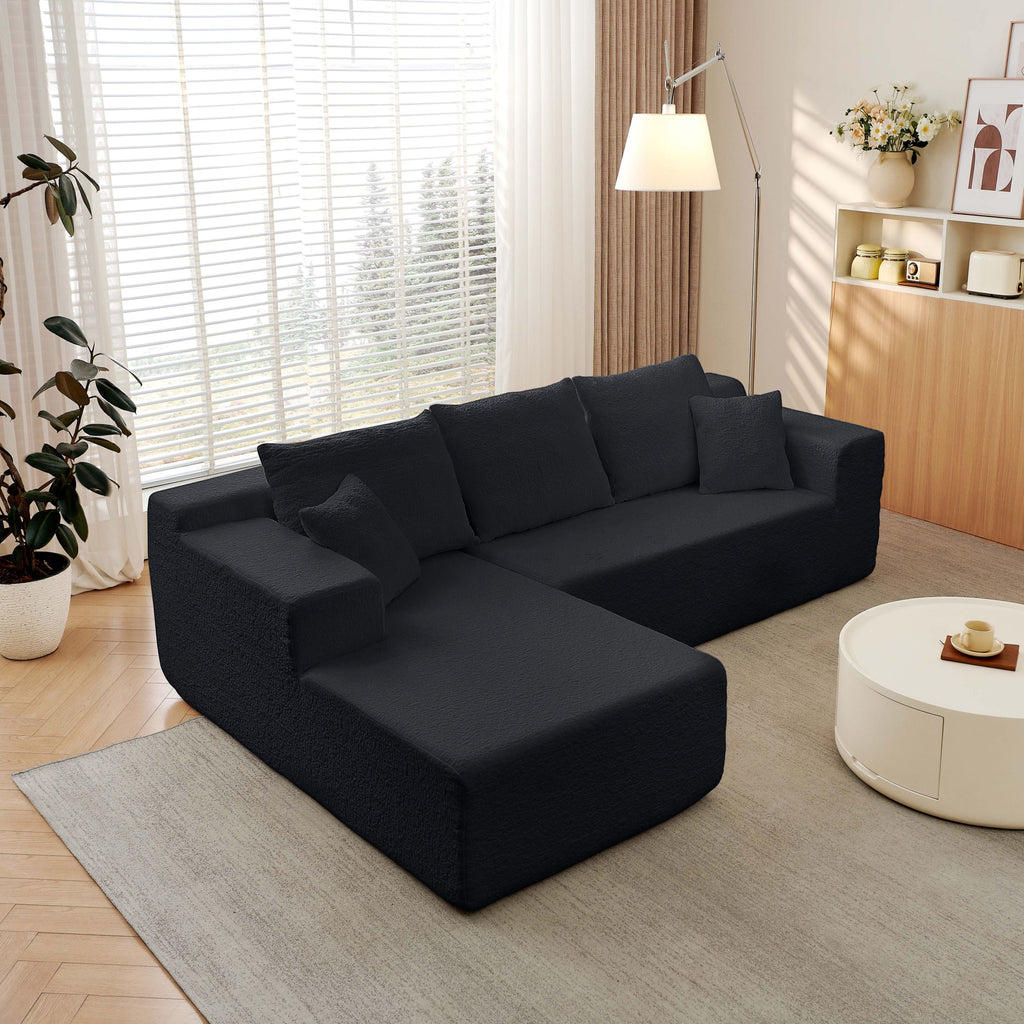 Modern Modular 104' Cloud Sectional Couch with L-Shape Chaise, Deep Seat, Black Chenille, No Assembly Required