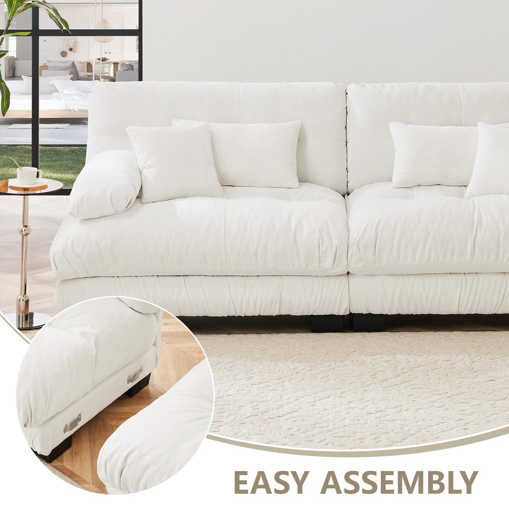 Cloud Couch 2 Seater Sofa for Living Room, Chenille 2 - Seat sofa with 2 Lumbar pillows and 2 throw pillows,Chenille White