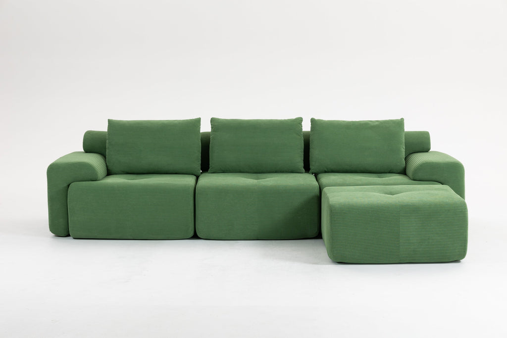L-Shaped Sectional Couches for Living Room with Memory Foam & Steel Frame - No Assembly Convertible Sofa Bed, Corduroy Fabric Compression Sofa, Modular Couch for Apartments,Bedrooms,Home Theate,Green
