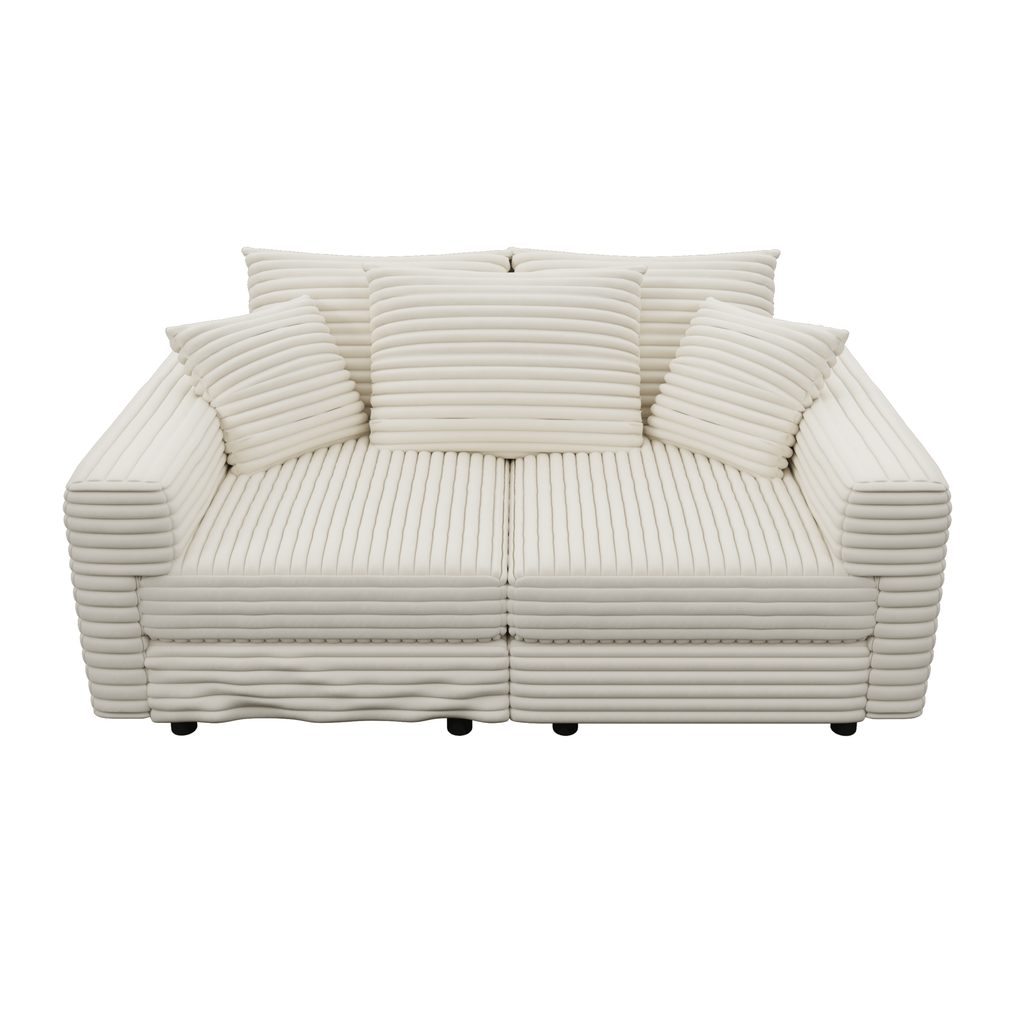 82.7 ' Plush Corduroy 3-Seat Sofa, Modern Comfy Upholstered Sofa Cloud Couch, Deep Seat Couches with Soft Pillows and 1 Ottomans, Convertible Sofa Lounge Chair, for Living Room,Apartment,Office,Beige