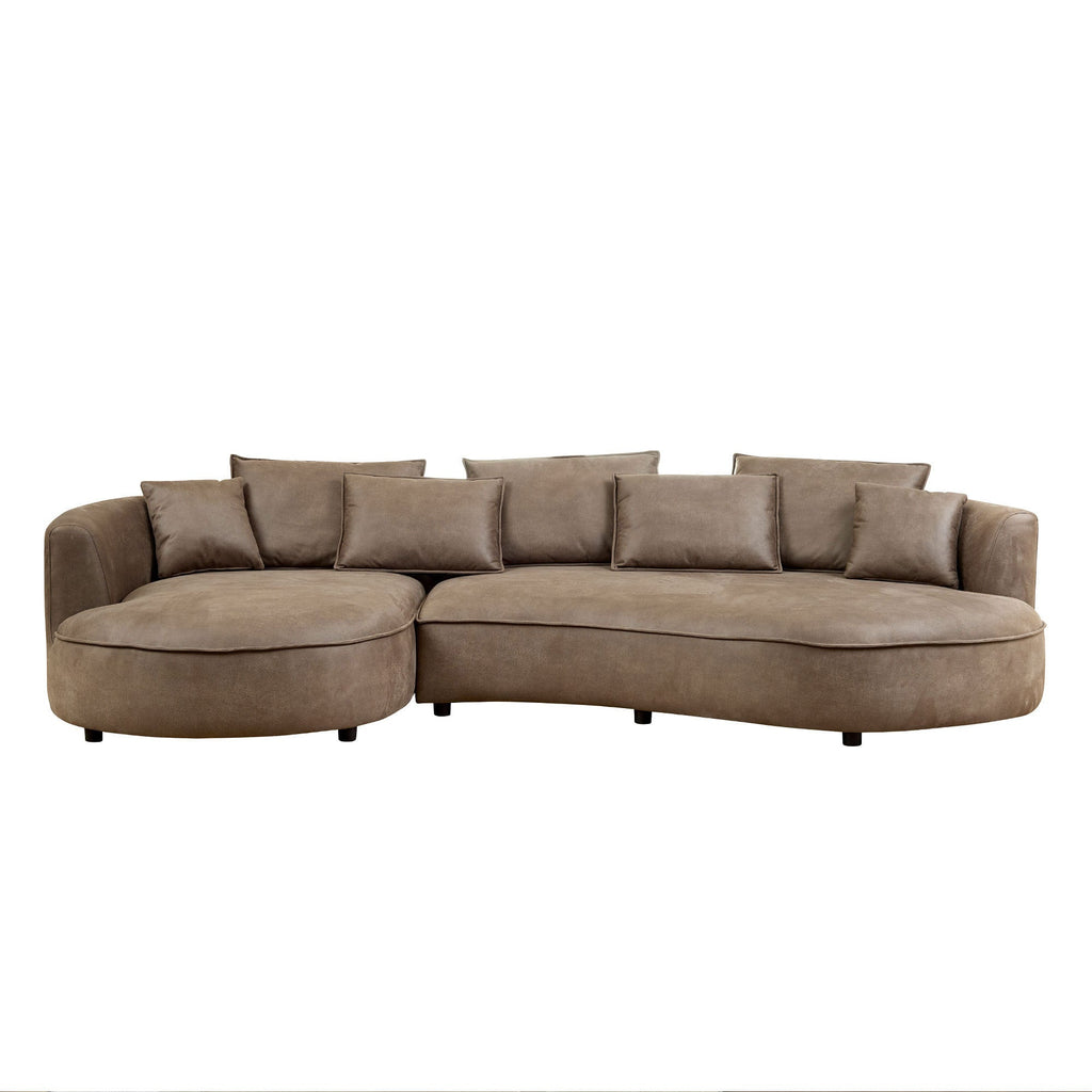 128.74 Inch Modern Sectional Curved Sofa Couch for Living Room,Leathaire Upholstered 5-Seat Sofa Couch, Technology Cloth Couch Set for Apartment Office,Brown
