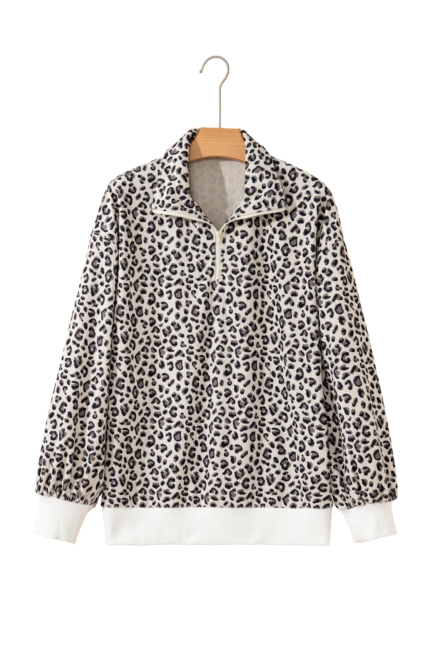 Leopard Corduroy Quarter-Zip Sweatshirt