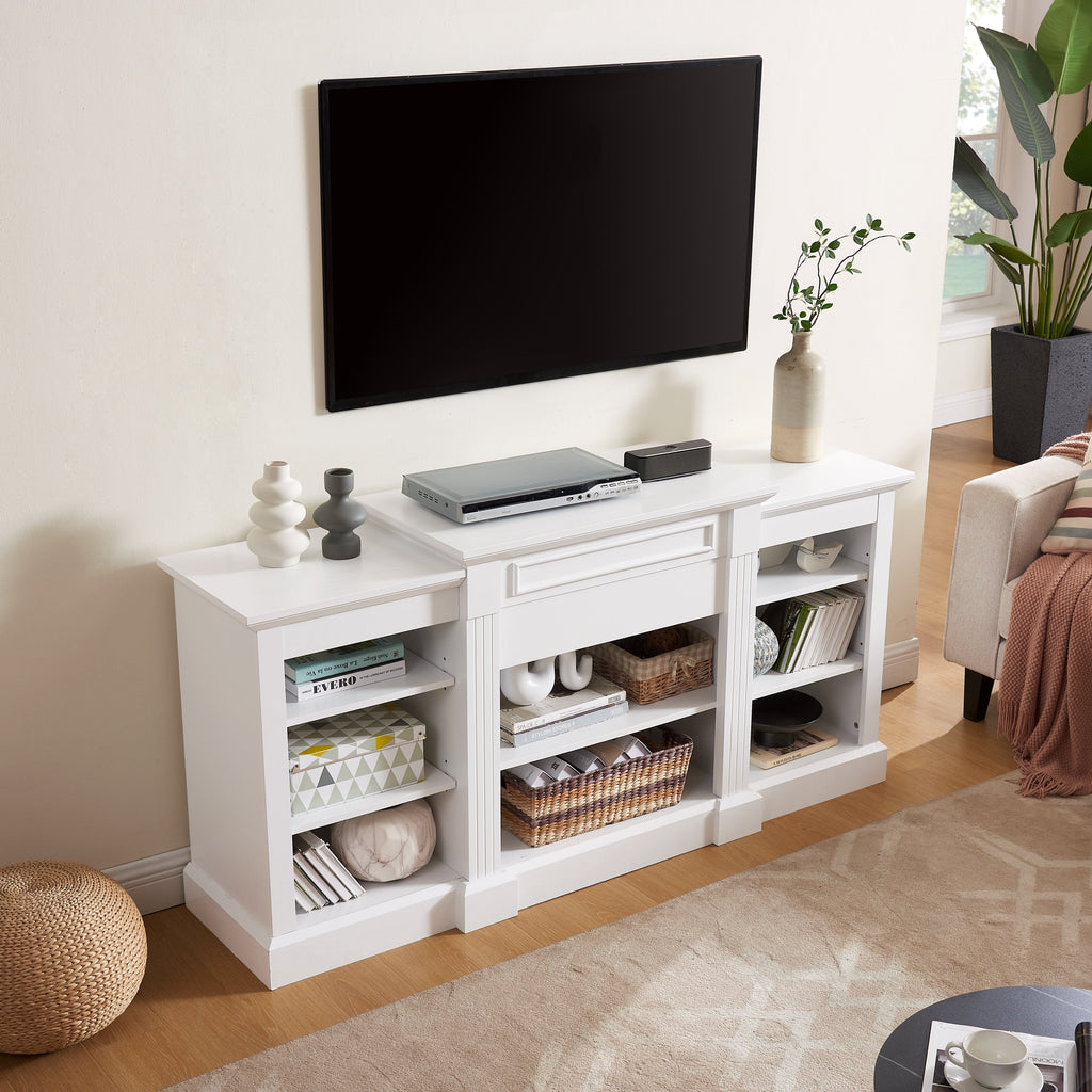 Media Console Table with Large Storage Cabinet, Modern TV Media Entertaionment Stand, White, 65.75'W*17'D*32.48'H