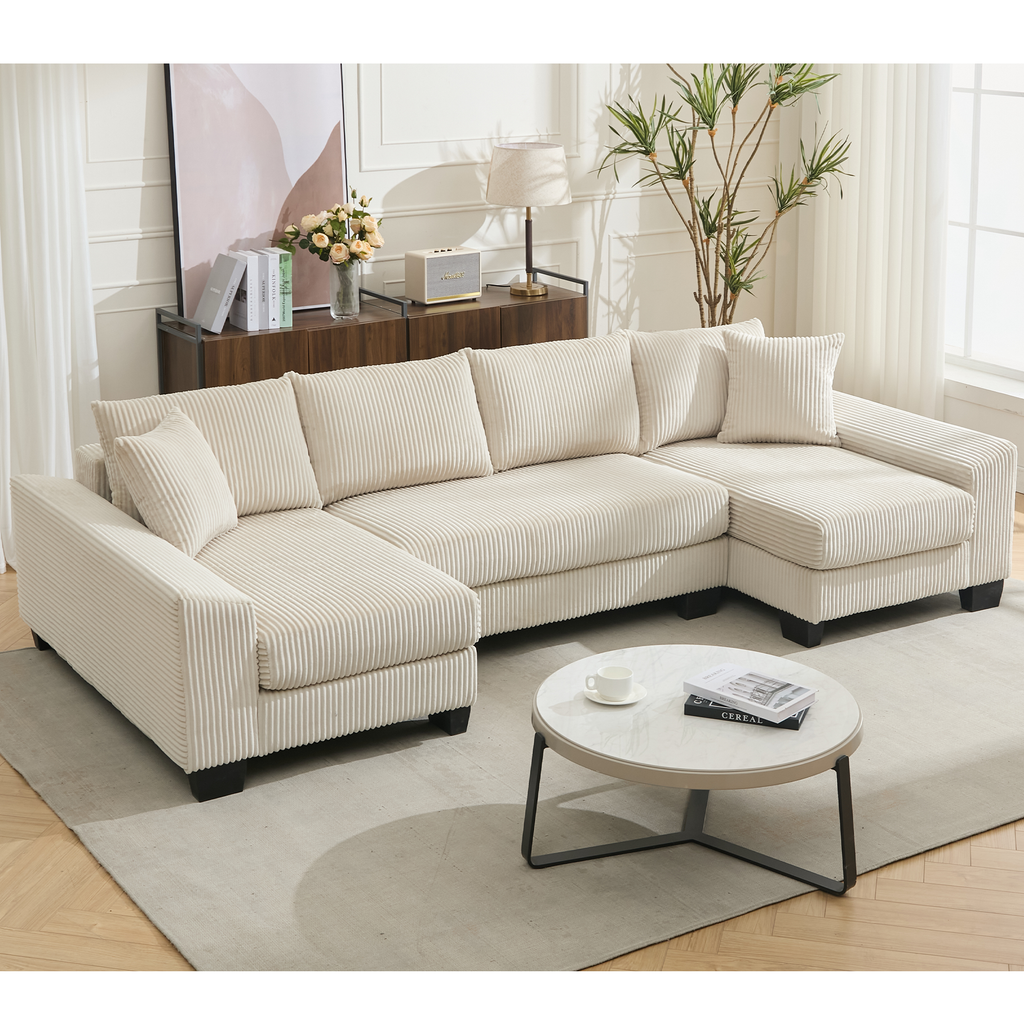 [NEW ARRIVED] [VIDEO PROVIDED] 114' Sleeper Sofa,U Shaped Sofa , Pull Out Bed,Convertible Oversize 2 in 1 Sleeper Sofa, Living Room,Upholstery Sofa Bed,Adjustable Sleeper Sofa,Corduroy,Beige