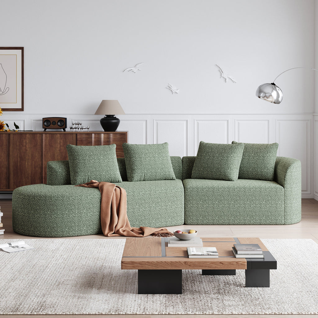 Modern Upholstered Oversized Sectional Sofa, 112-Inch Chenille 4-Seater Extra Deep & Wide Seat Curved Cloud Couch with 4 Throw Pillows, Free Combination Sofa Couch for Living Room,Bedroom