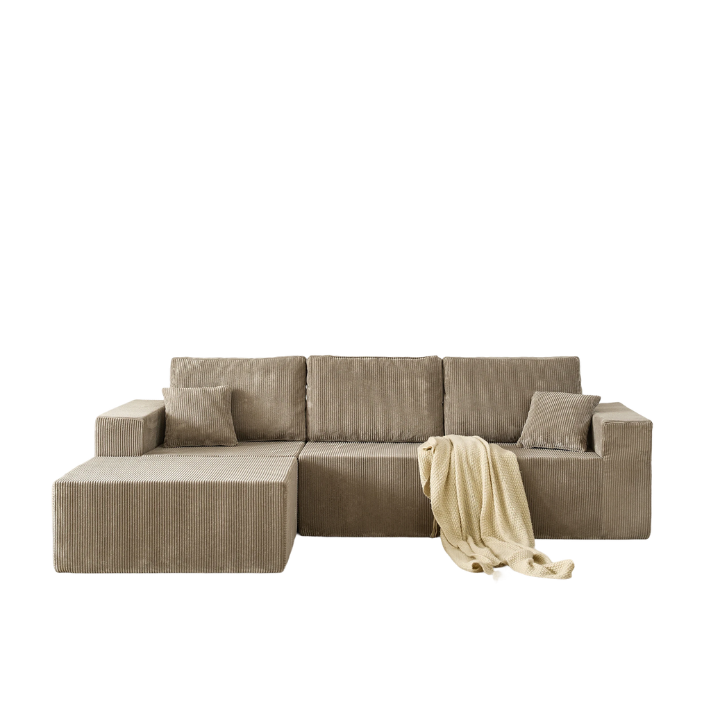 110' Cloud Modular Sectional Sofa,Boneless Couch, No Assembly, 3 seater with Ottoman & 2 Pillows, Perfect for Living Rooms and Bedrooms  grey