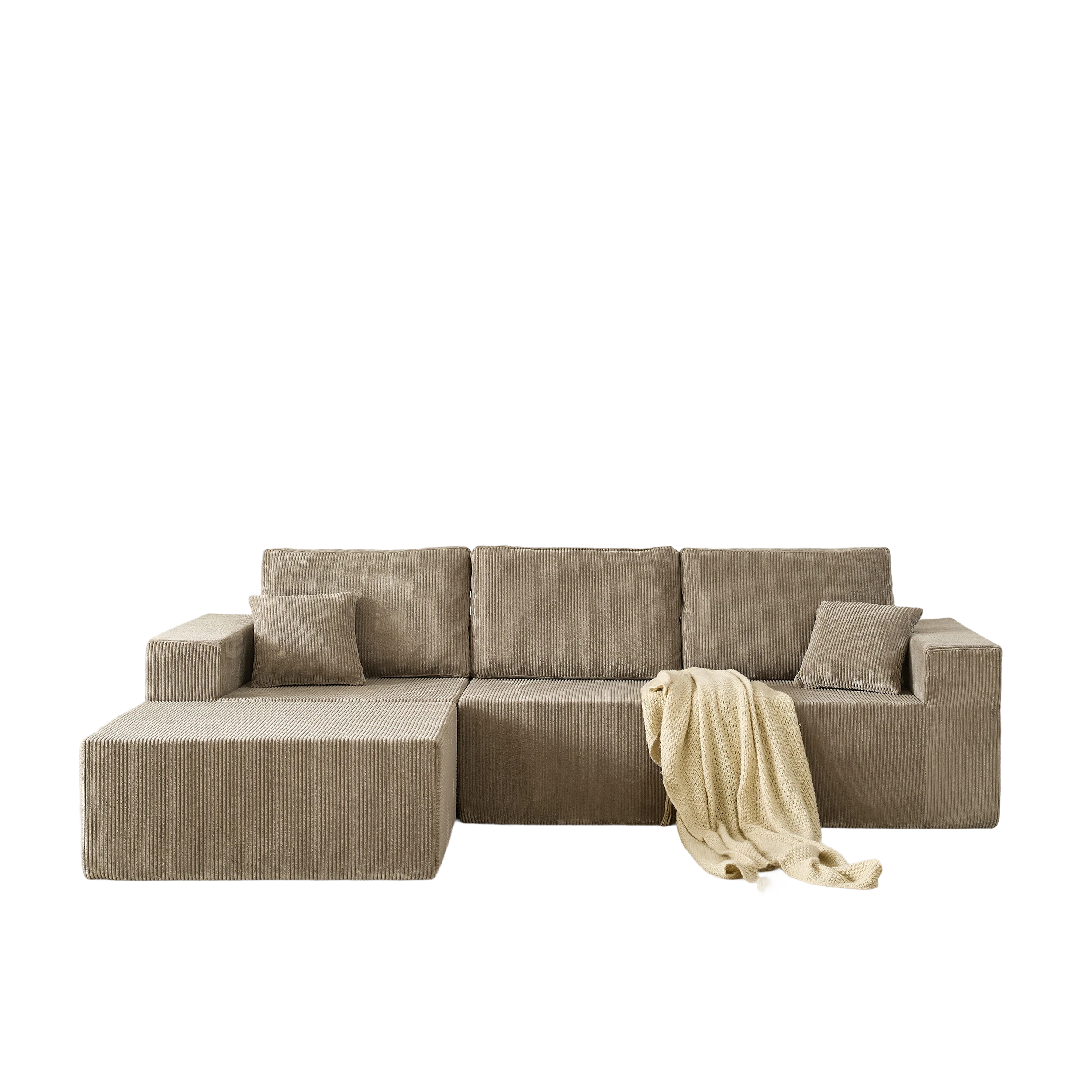 110' Cloud Modular Sectional Sofa,Boneless Couch, No Assembly, 3 seater with Ottoman & 2 Pillows, Perfect for Living Rooms and Bedrooms  grey