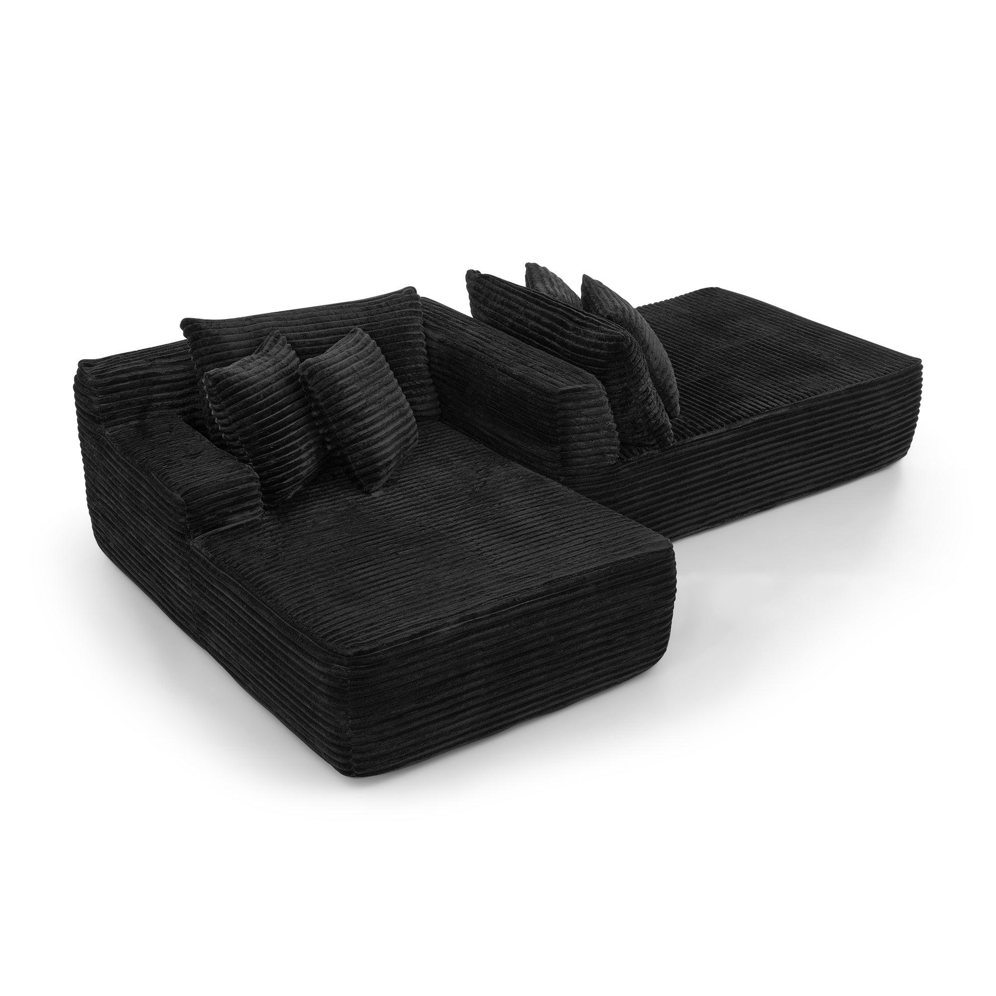 Two-seater lazy sofa lounge chair,Compressed sofa no assembly required, made of velvet fabric, fluffy modern  lounge chair, used for indoor living rooms and bedrooms-Black