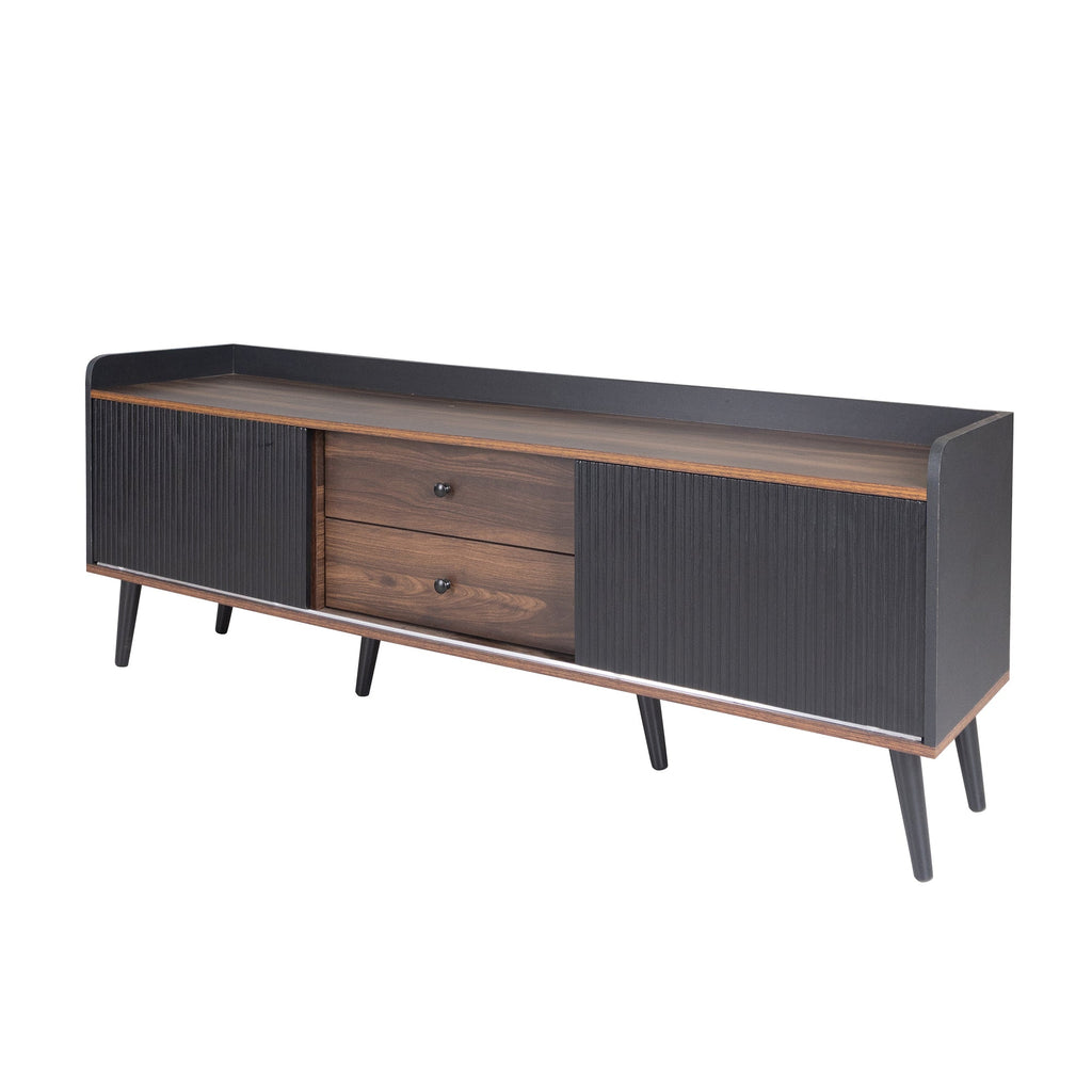 63'' Mid Century TV Stand with 2 Cabinets&  Open Compartments, Entertainment Center for TVs up to 70'', Television Console for Living Room, Bedroom, Home Theatre