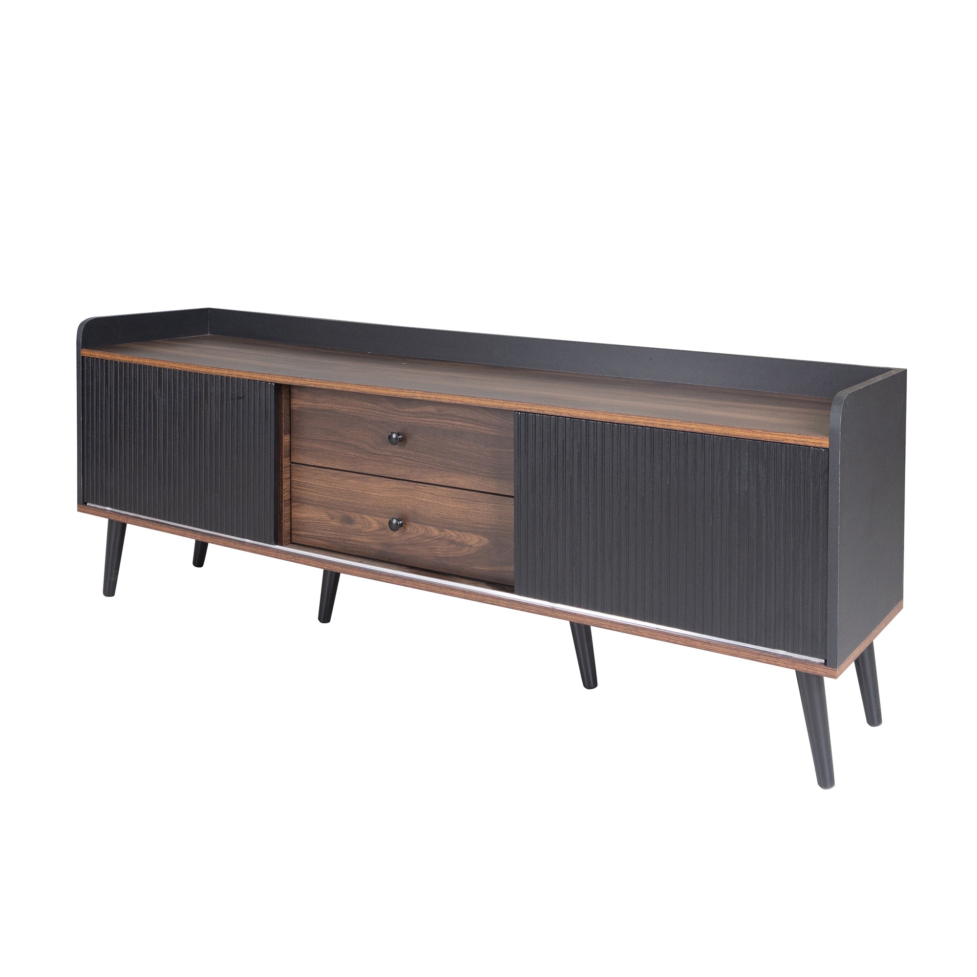 63'' Mid Century TV Stand with 2 Cabinets&  Open Compartments, Entertainment Center for TVs up to 70'', Television Console for Living Room, Bedroom, Home Theatre