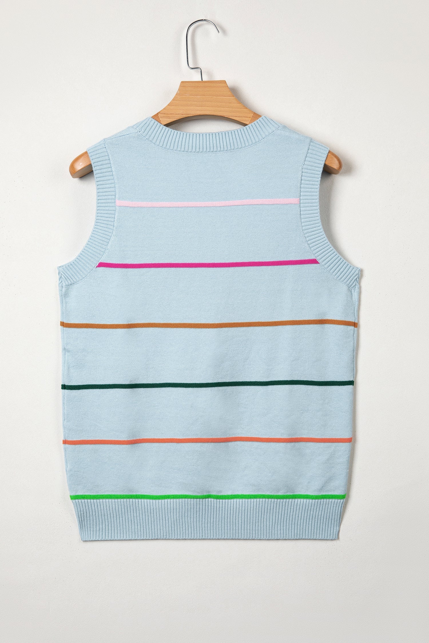 Stripe Ribbed Trim Sleeveless Sweater Knit Tank