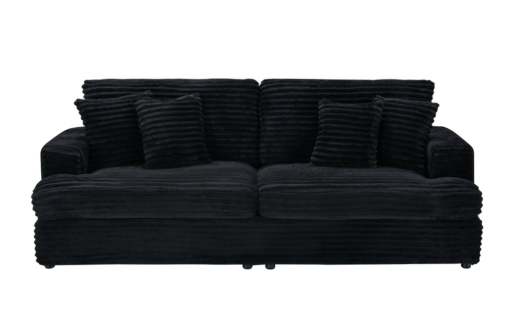 79.3 'long, corduroy sofa with 4 matching pillows, stylish design spacious and comfortable 3-seater sofa suitable for modern living room, black