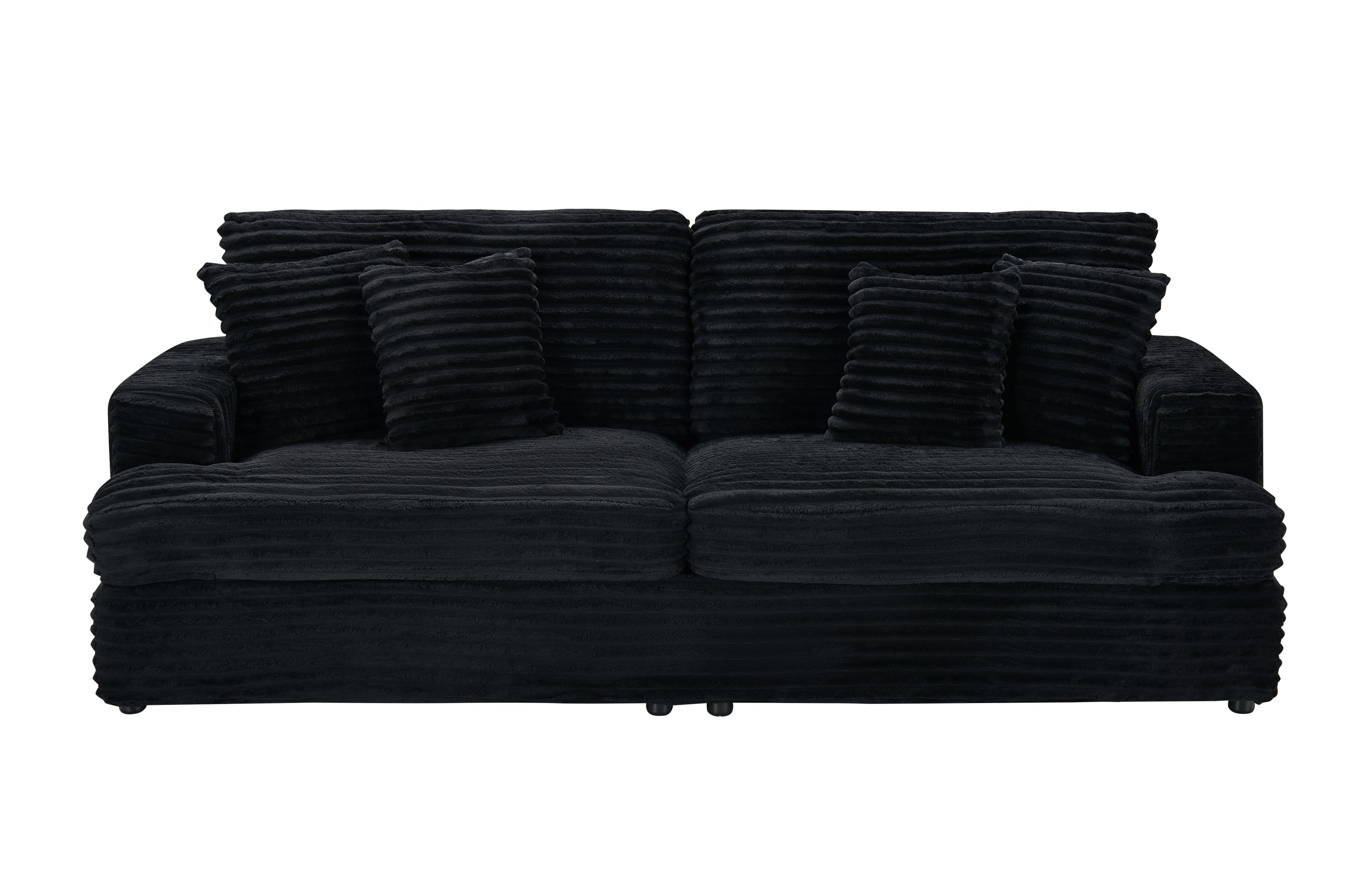 79.3 'long, corduroy sofa with 4 matching pillows, stylish design spacious and comfortable 3-seater sofa suitable for modern living room, black