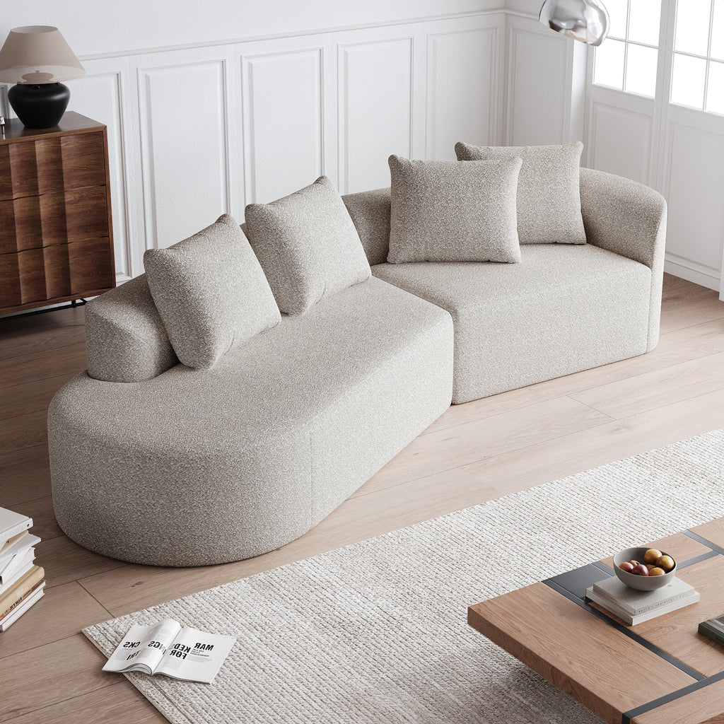 Modern Upholstered Oversized Sectional Sofa, 112-Inch Chenille 4-Seater Extra Deep & Wide Seat Curved Cloud Couch with 4 Throw Pillows, Free Combination Sofa Couch for Living Room,Bedroom