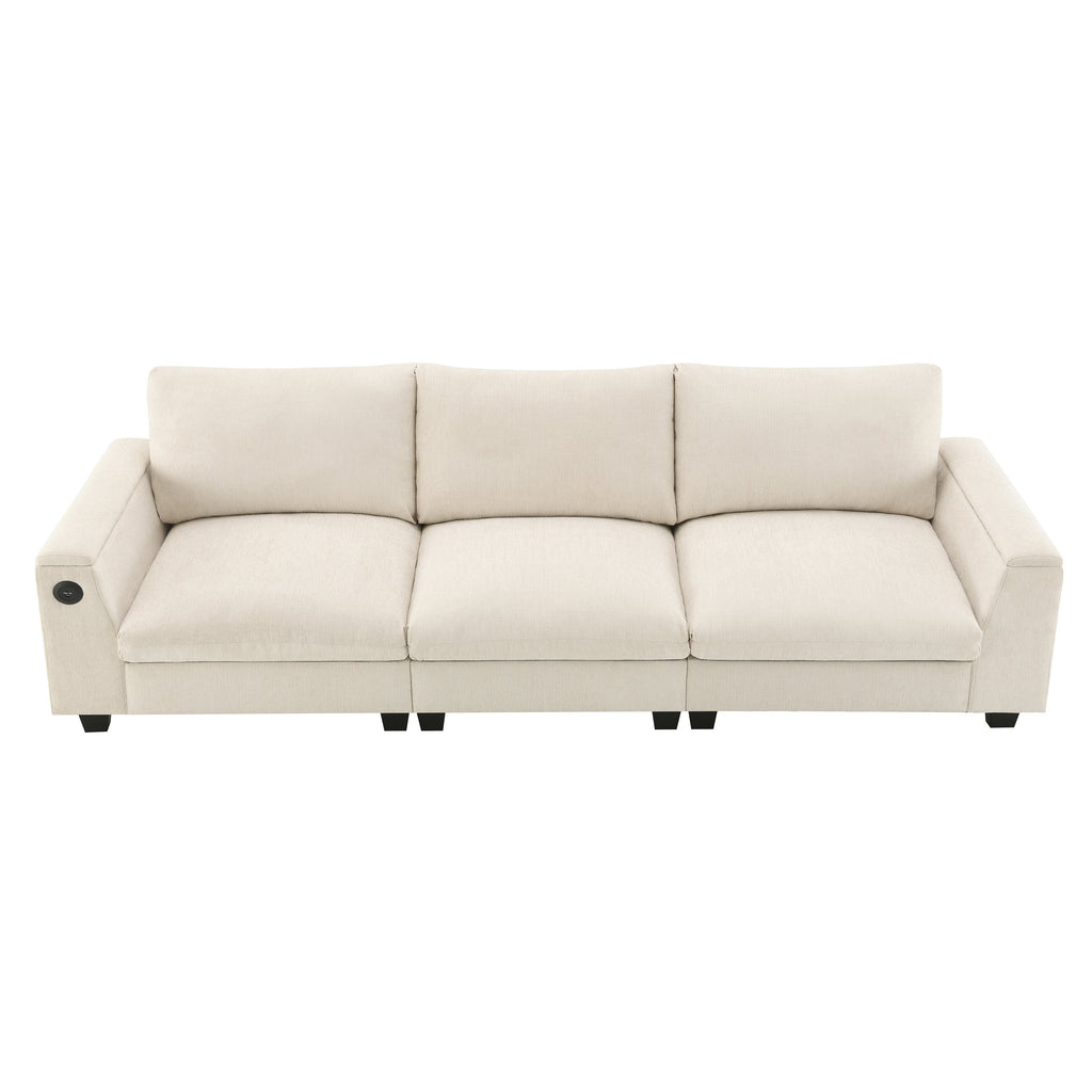 Chenille Sectional Sofa with Bluetooth Speaker, Comfy Cloud Couch Set with Drop Down Table, Cup Holders, USB Charger, Storage Armrest, Wide Seat, 96*35''