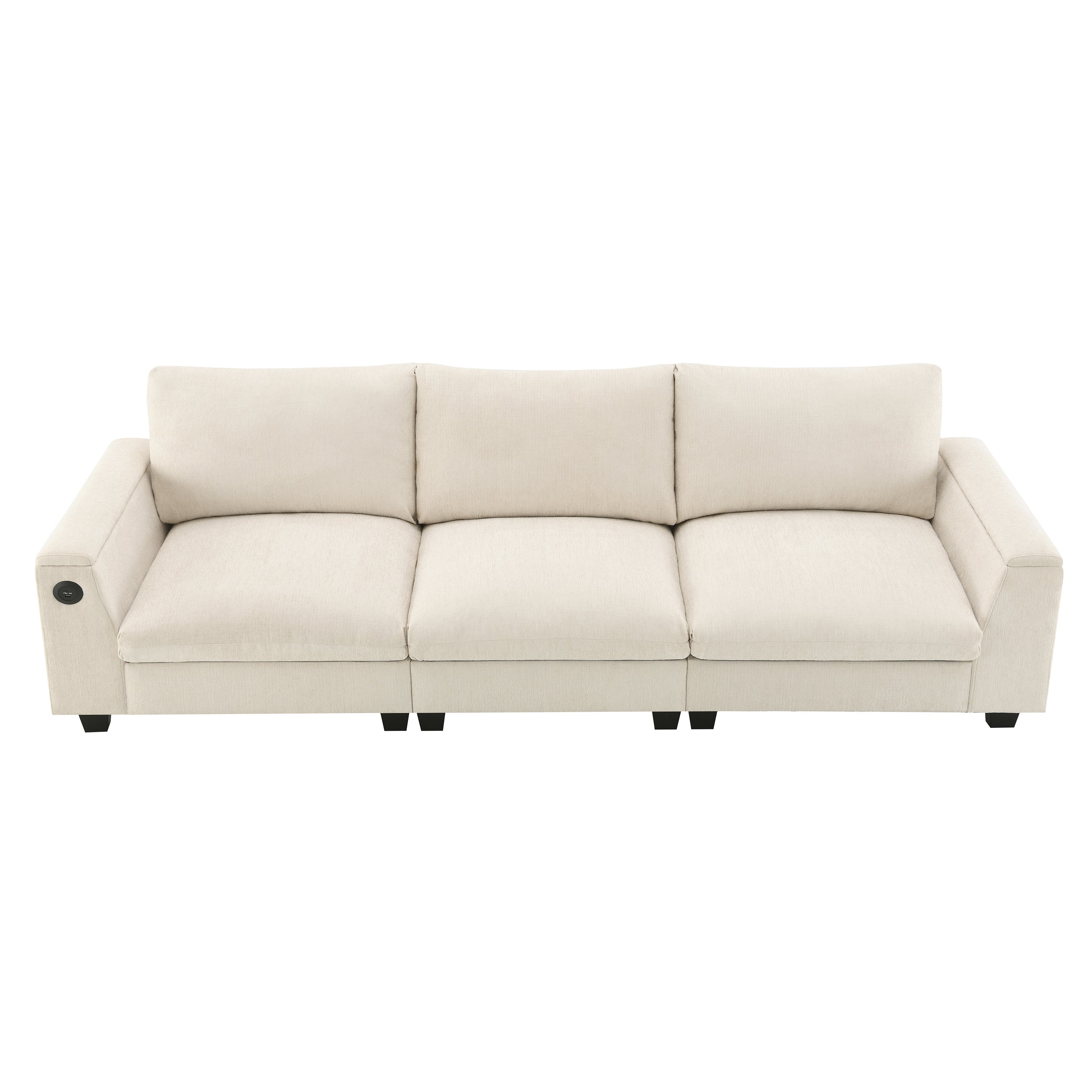 Chenille Sectional Sofa with Bluetooth Speaker, Comfy Cloud Couch Set with Drop Down Table, Cup Holders, USB Charger, Storage Armrest, Wide Seat, 96*35''