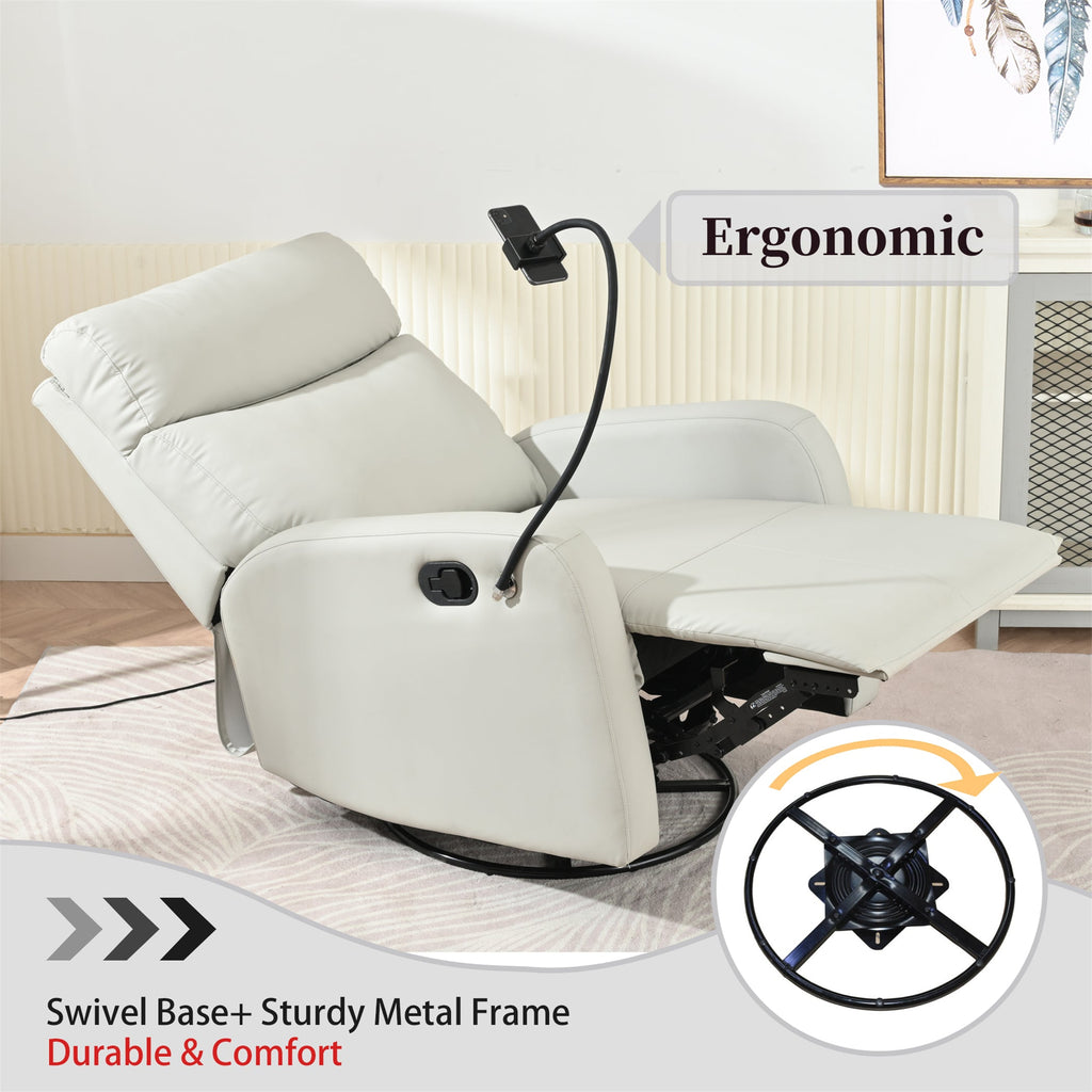 Rocking Recliner Chair, 360° Swivel Nursery Rocking Chair, Glider Chair, Modern Small Rocking Swivel Recliner Chair, Home Theater Seat, Phone Holder (Light Gray+360° Swivel)