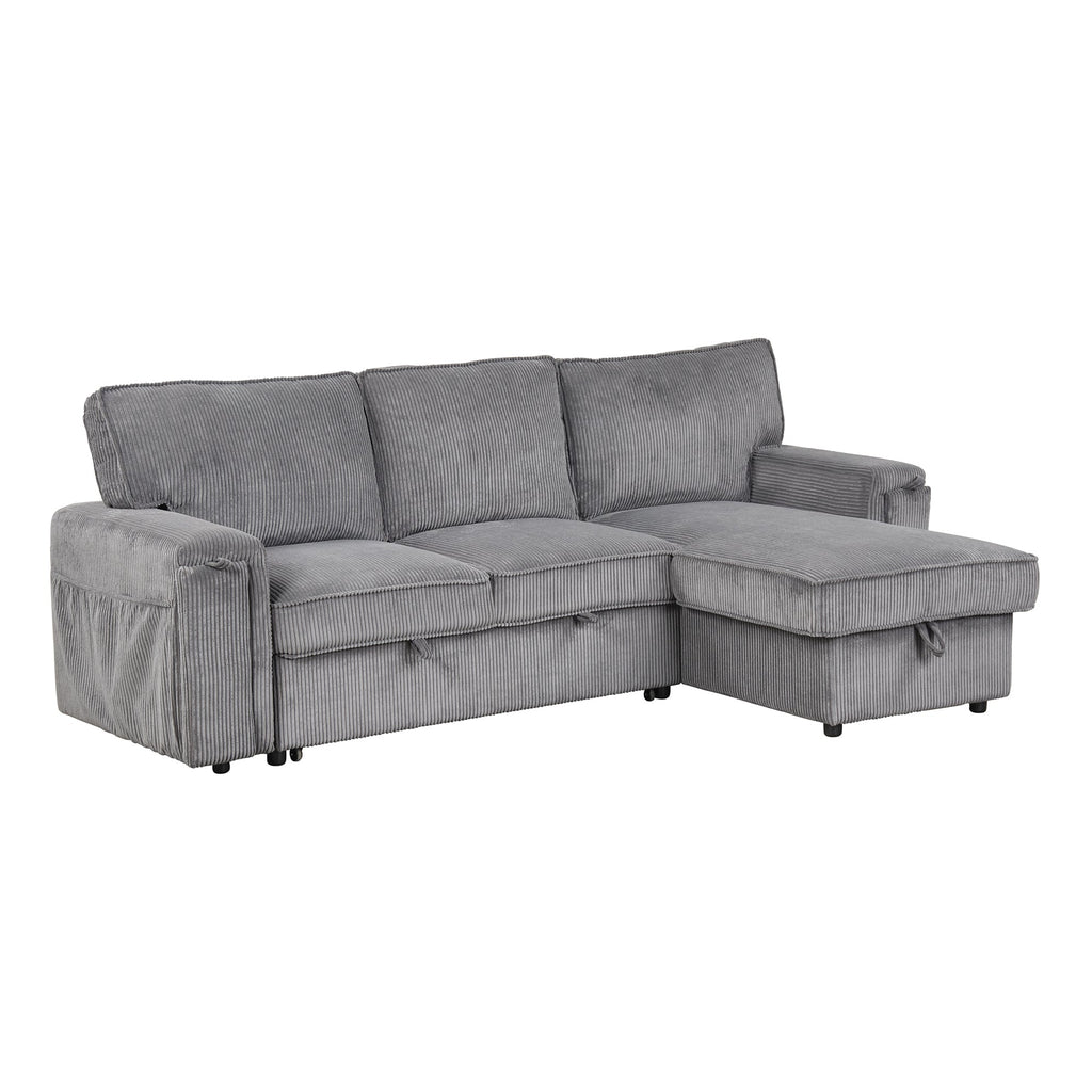 U_STYLE Upholstery Sleeper Sectional Sofa with Storage Bags and 2 cup holders  on Arms