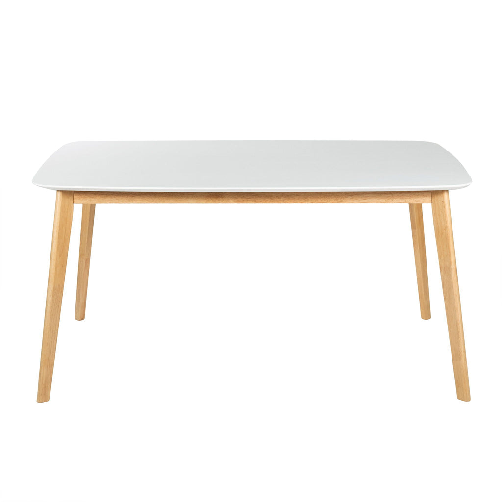 Dining Table With Splayed Rubberwood Legs & Faux Wood Tabletop, Mid Century Modern - White Oak