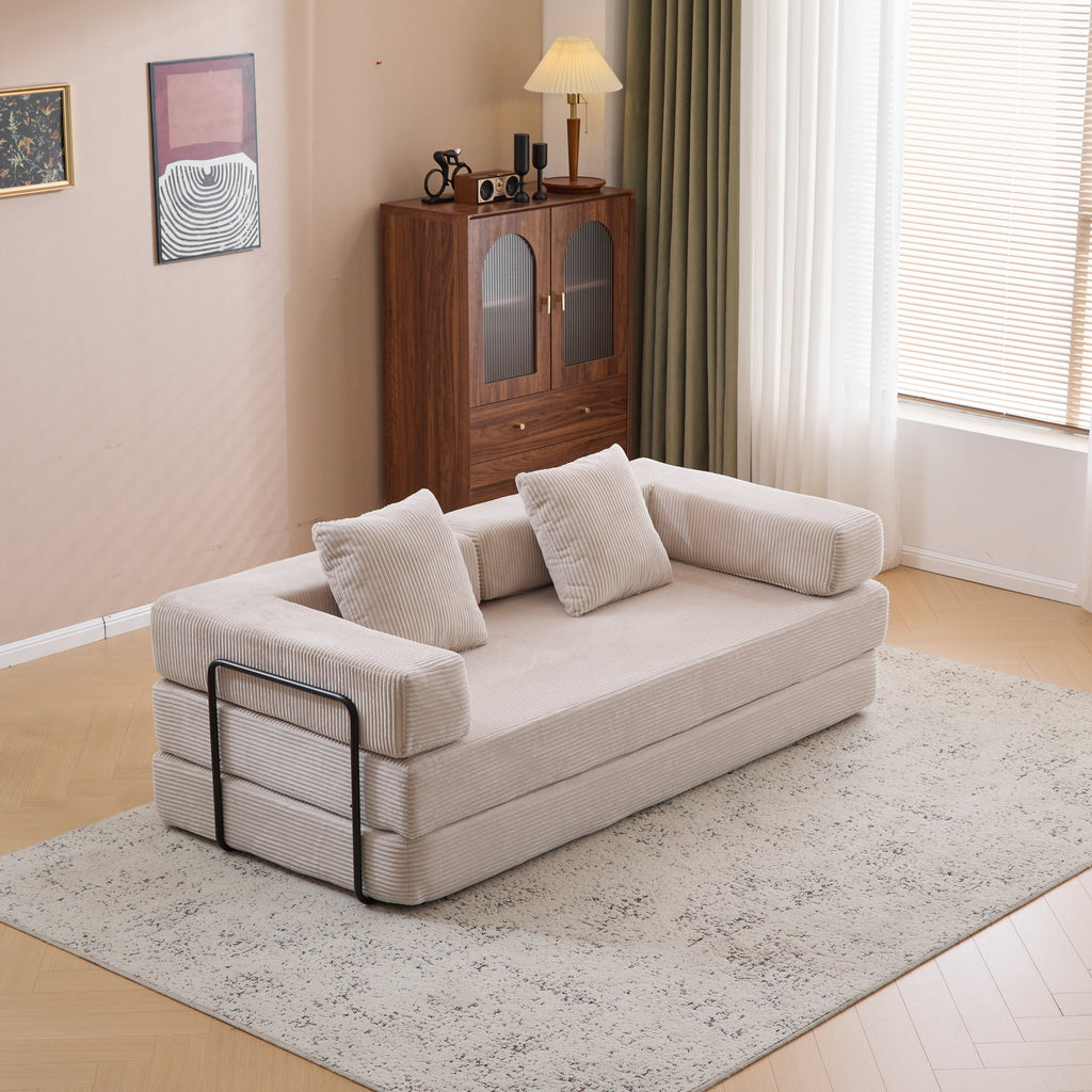 Floor Couch,Compression Sofa,Convertible Floor Sofa Bed-with Pillow Back Support Armrest,Comfy Futon Couch Lounge Sleeper Bed,Corduroy Fabric,for Living Room Bedroom (light grey)