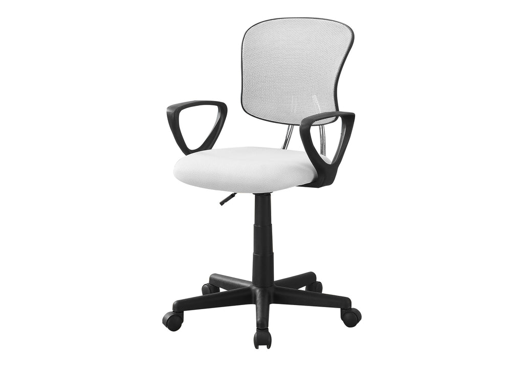 Office Chair, Adjustable Height, Swivel, Ergonomic, Armrests, Computer Desk, Work, Juvenile, White Mesh, Black Metal, Contemporary, Modern