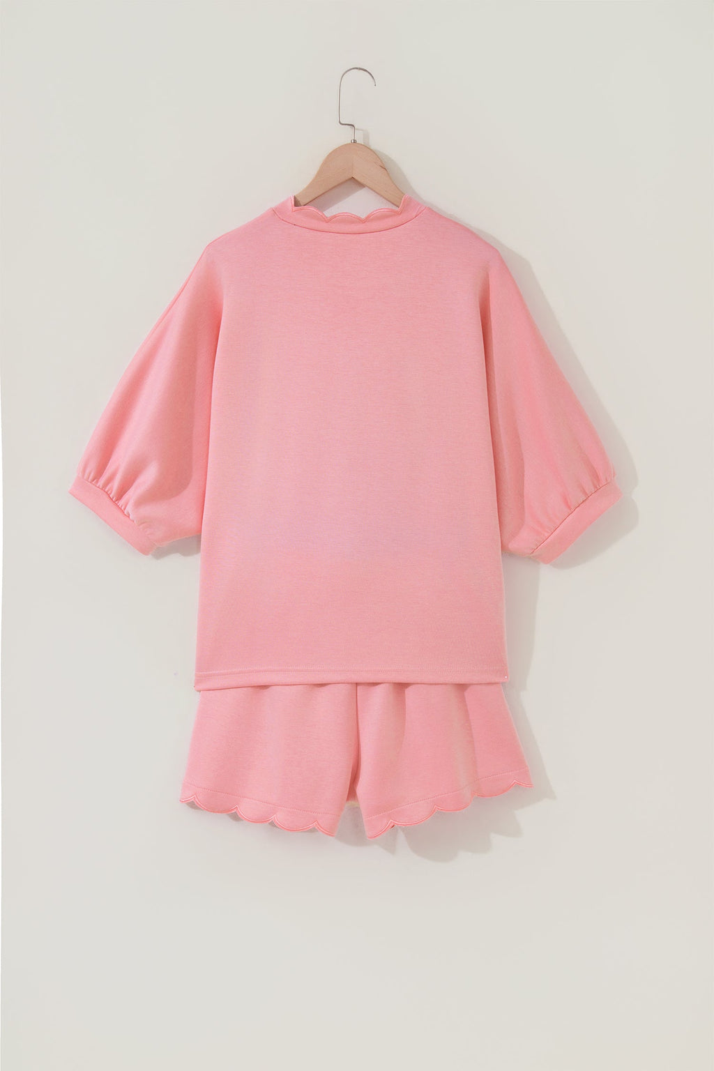 Scalloped V-Neck Dolman Top & Drawstring Short Set