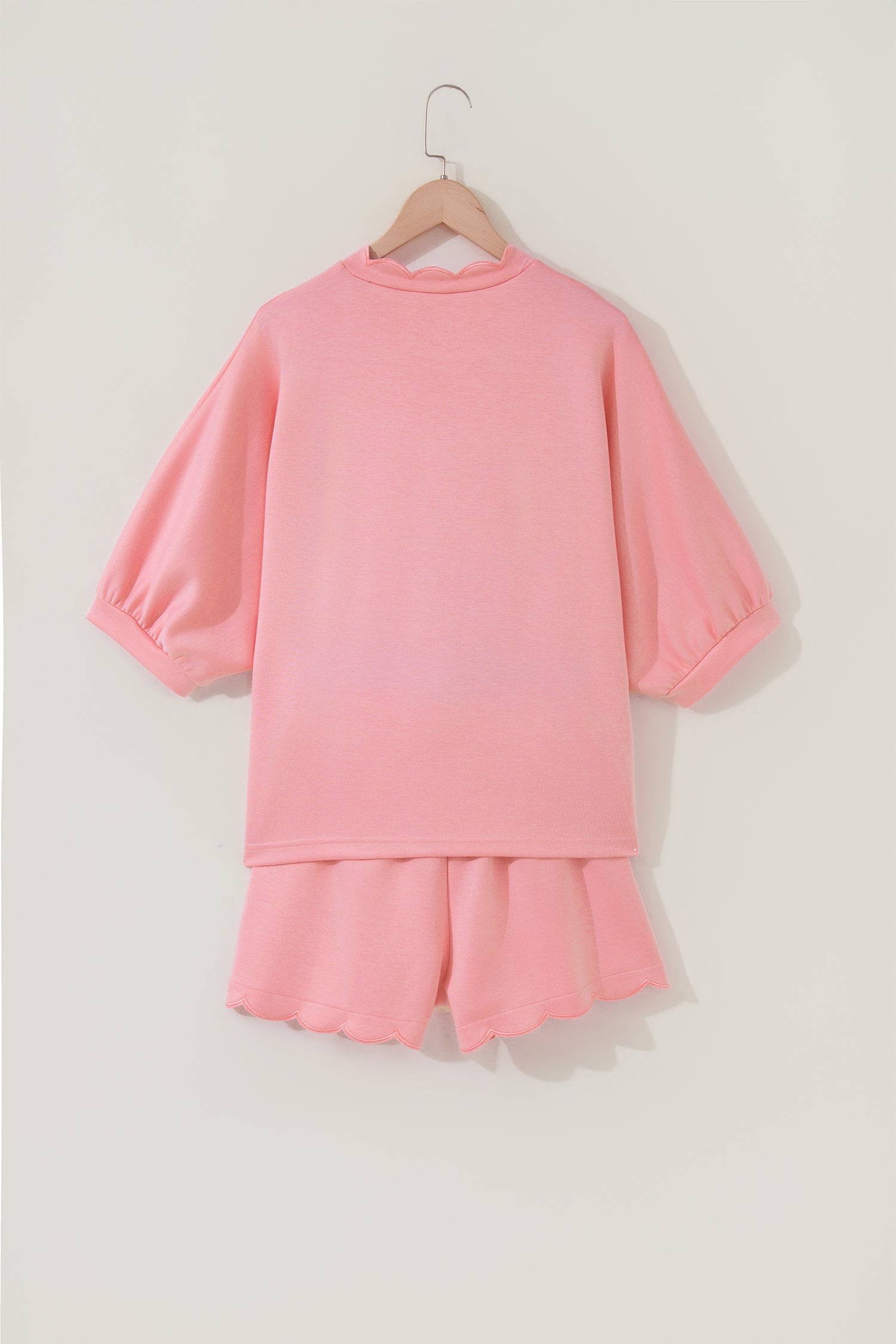 Scalloped V-Neck Dolman Top & Drawstring Short Set