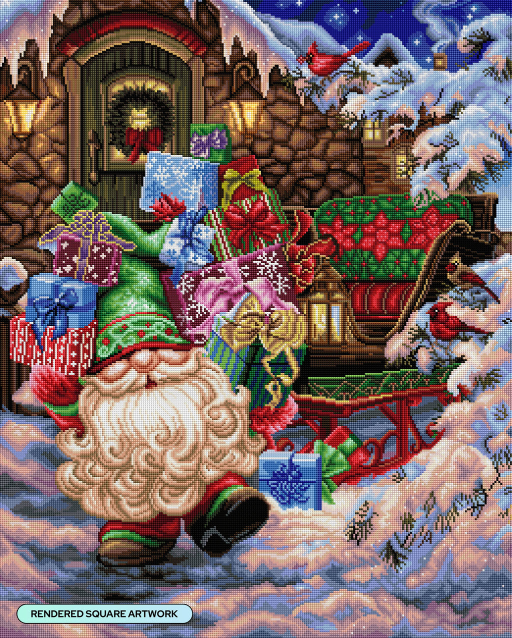 Diamond Art Club – Filling the Sleigh Christmas Elf Diamond Painting (Square Drill, 25.6" x 31.9")