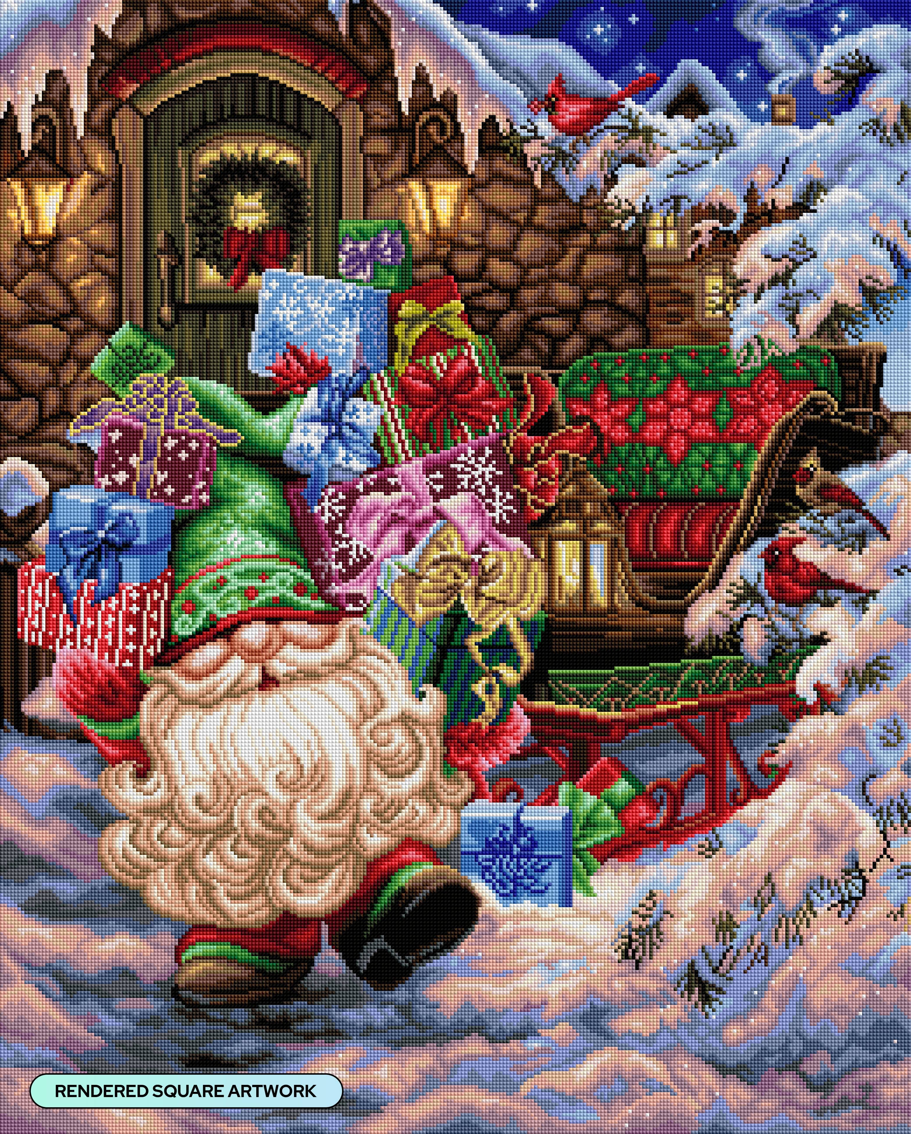 Diamond Art Club – Filling the Sleigh Christmas Elf Diamond Painting (Square Drill, 25.6" x 31.9")
