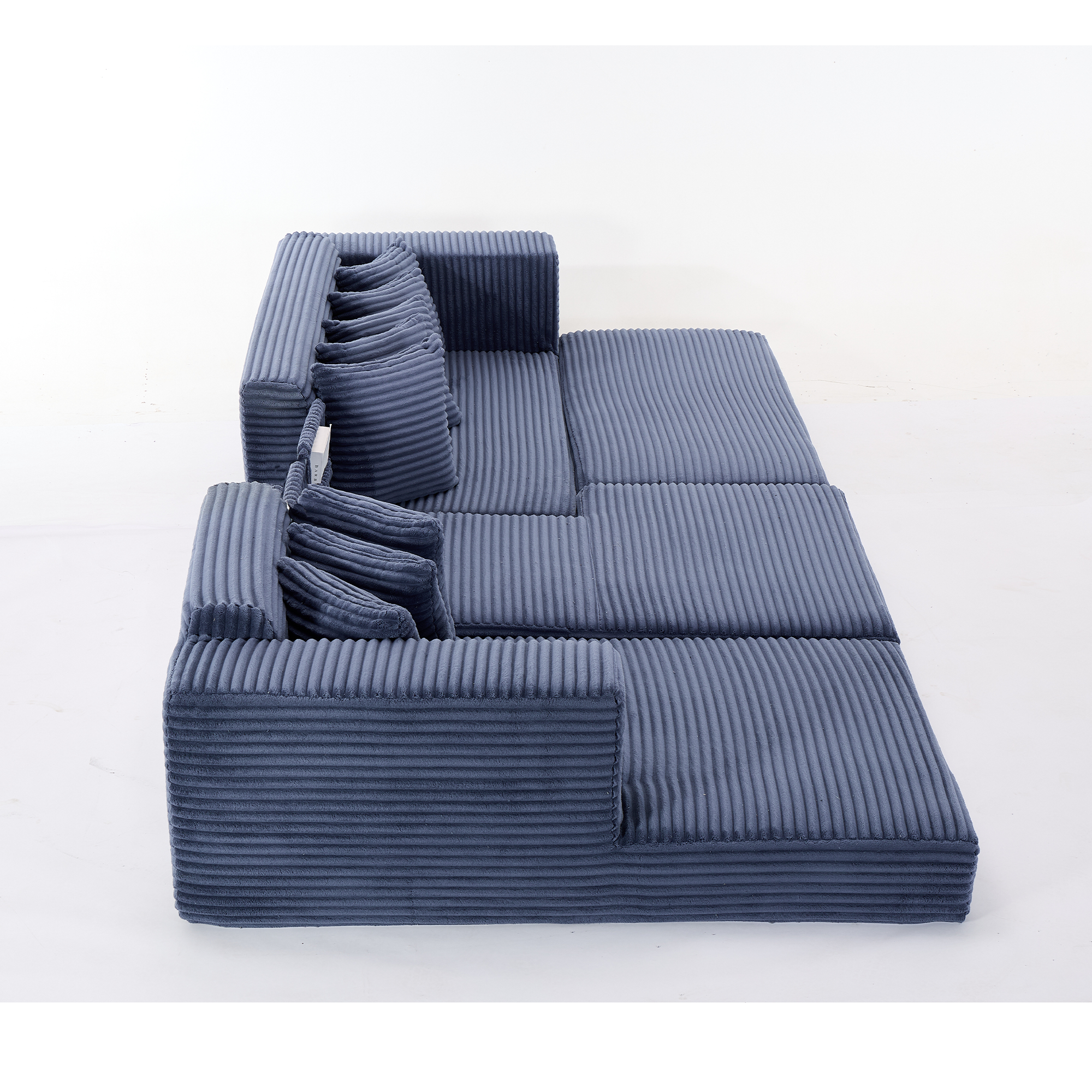 [NEW ARRIVED] [VIDEO PROVIDED]   Oversize Cloud Couch, L-Shape Sofa, Convertible Floor Sleeper Sofa Bed,  No Assembly ,Eight  pillows,3-in-1,Side Pocket,(Left Facing Sofa),3 Seat,Corduroy,Blue