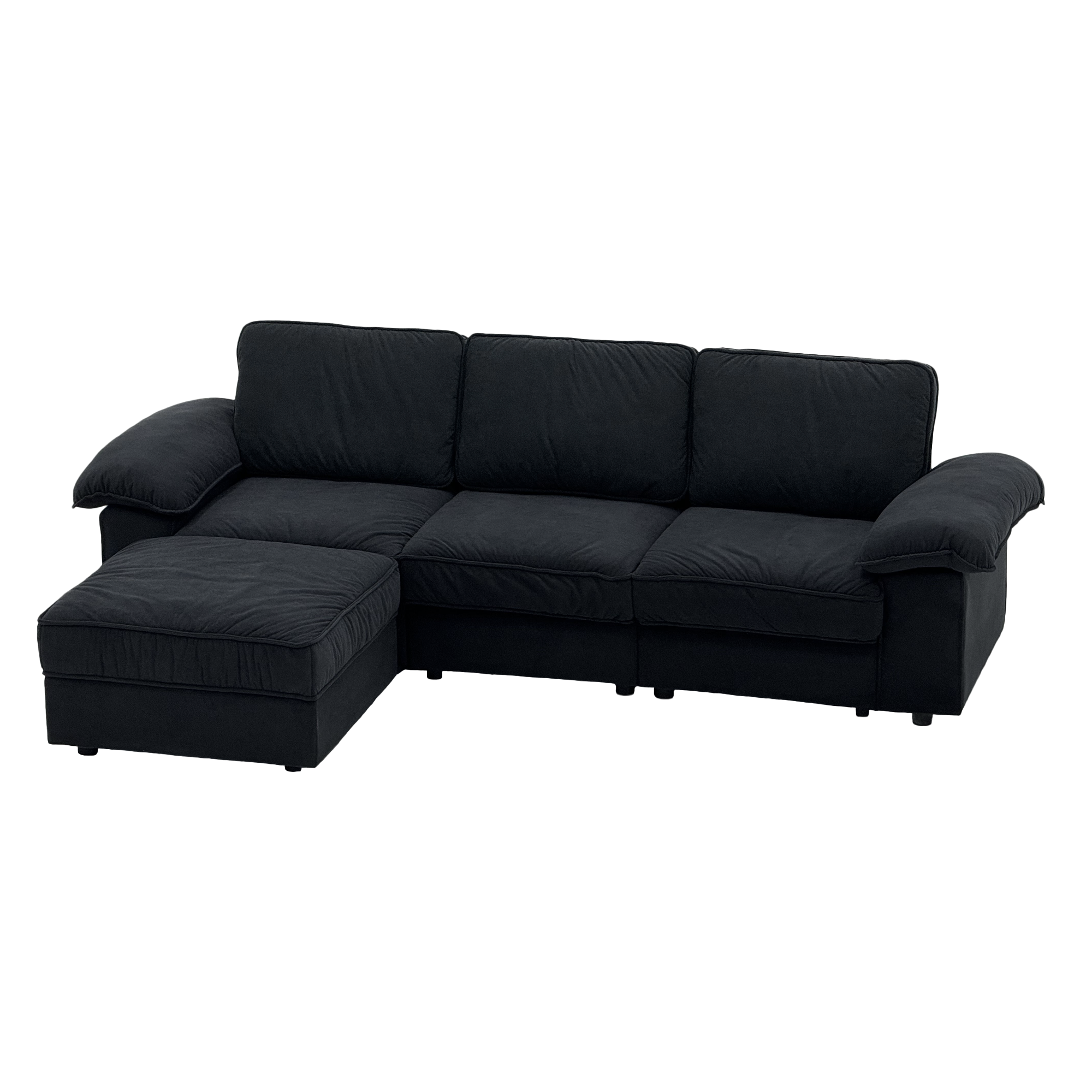 FX-P20M-3S0-BK (3S&Ottoman SOFA)105.5inch Upholstered L-Shaped Sectional Sofa with Storage , Modern Fabric Couch with Deep Cushions, Space-Saving Sofa for Apartment & Living Room