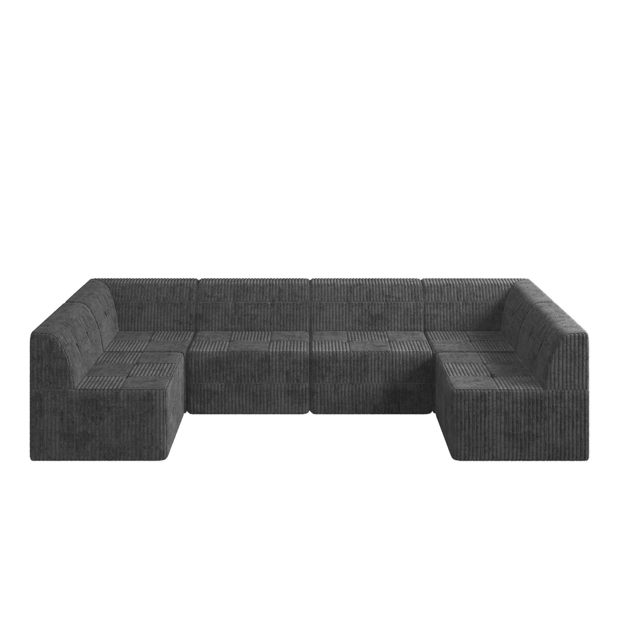 U shape Modular Sectional Sofa, Compressed Sectional Sofa Modern Minimalist Style Corduroy Couch, Sleeper Sofa for Living Room, Bedroom, Comfy Compressed Sofa Couch Space-Efficient Design-GREY