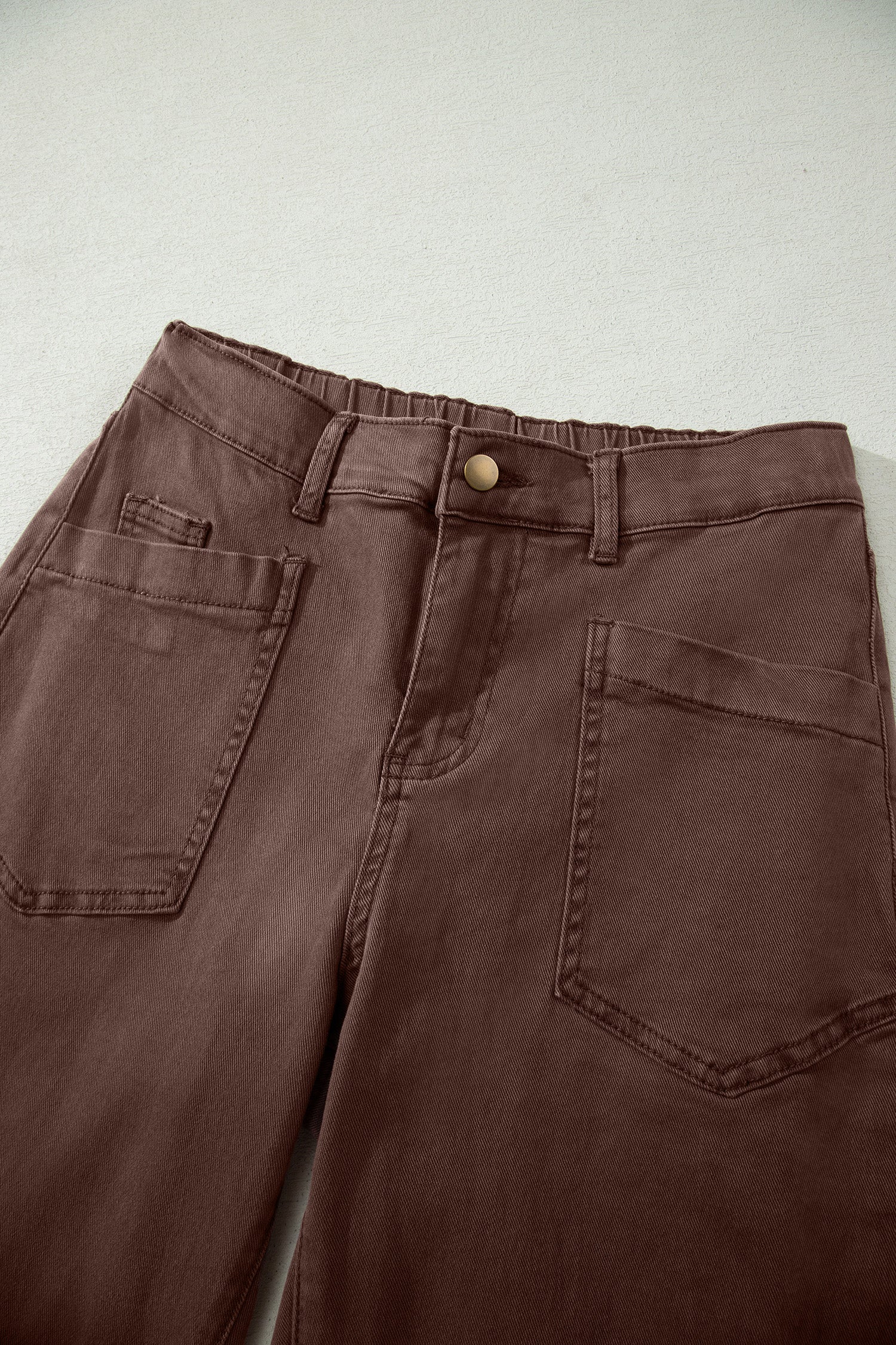Solid Denim Patch Pocket Barrel Leg Jeans