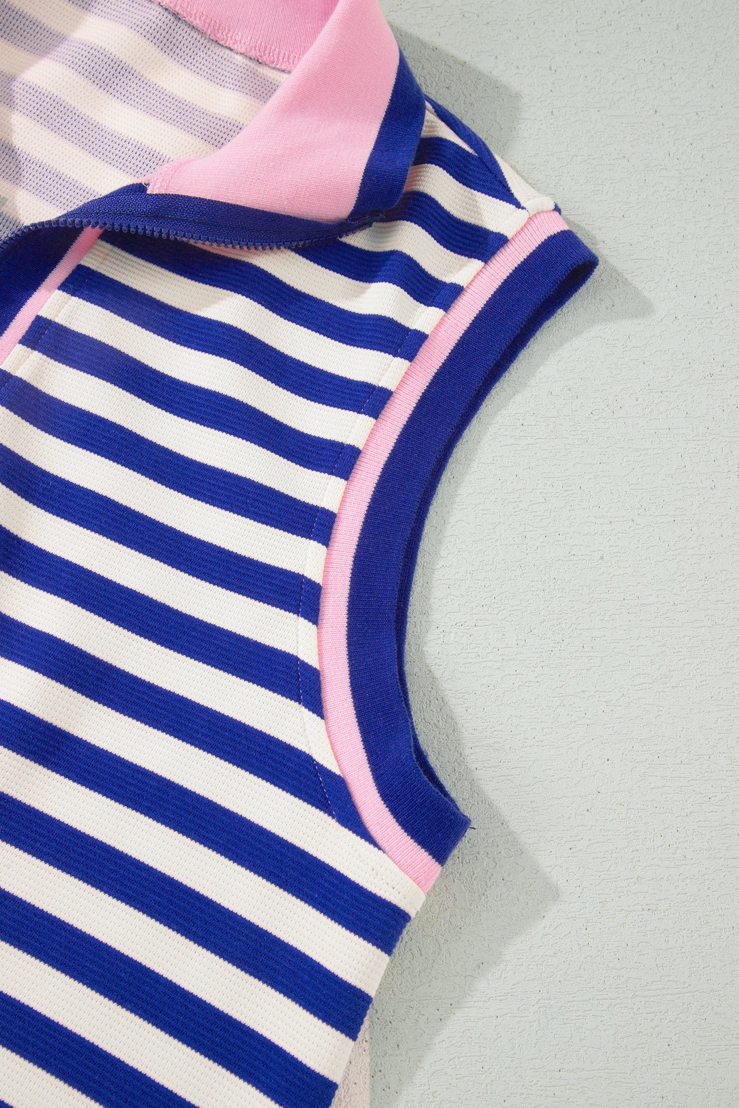 Stripe Textured Zip Collar Top & Skort Set