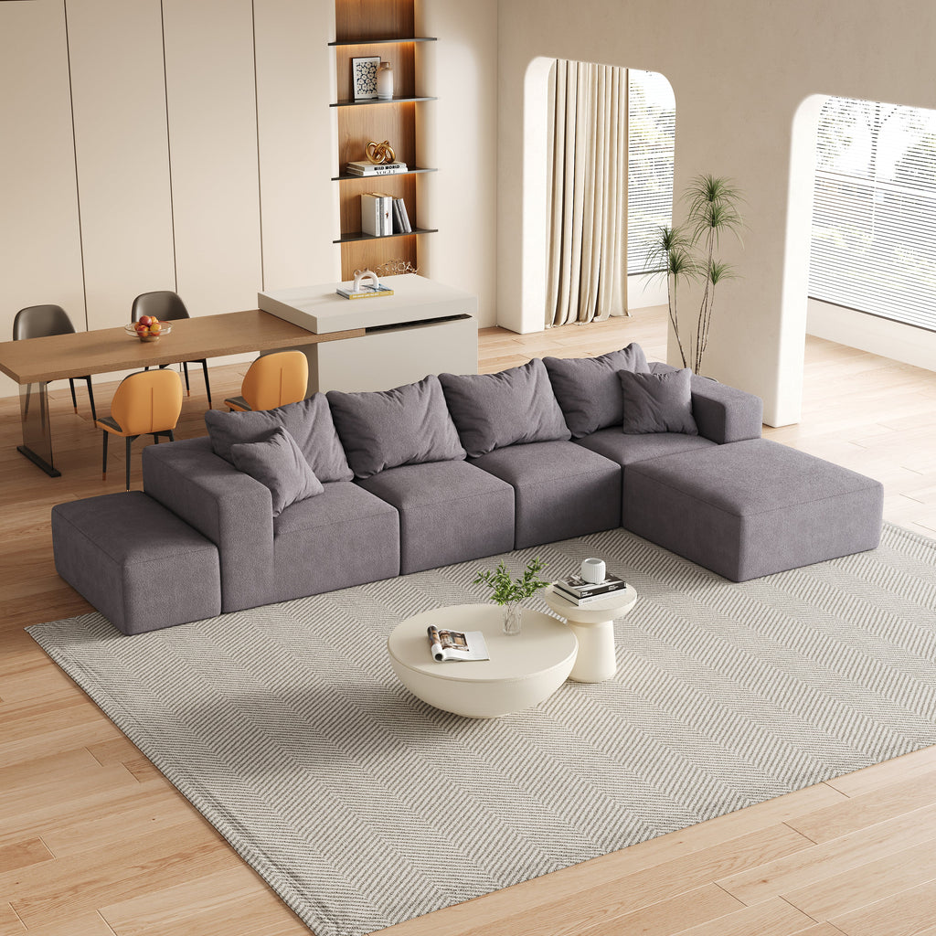 Modern Upholstered Sectional Boneless Couch Set,Modular 132' L Shaped Sectional Living Room Sofa Set With 6 Pillows,Free Combination Sofa Couch for Living Room,Bedroom