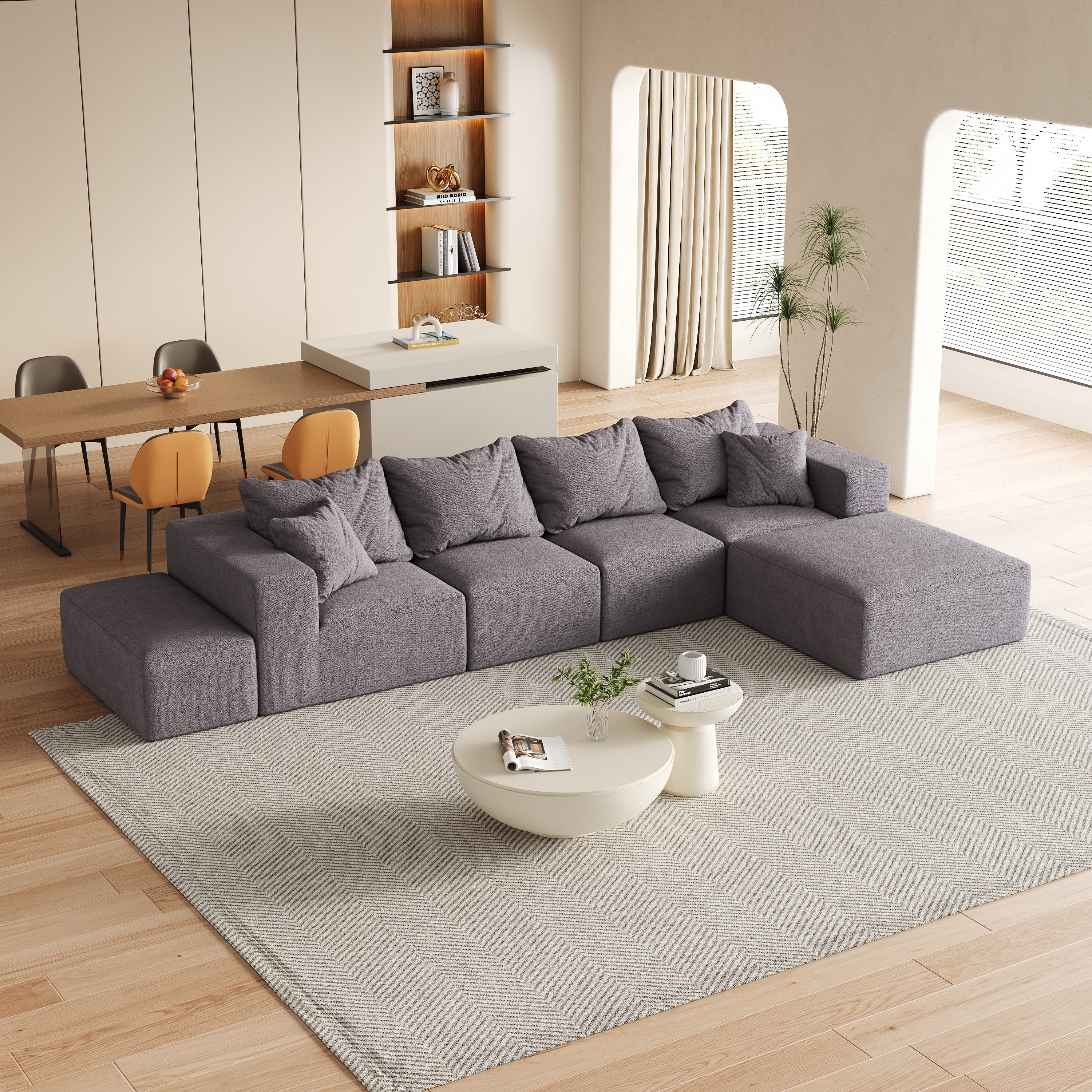 Modern Upholstered Sectional Boneless Couch Set,Modular 132' L Shaped Sectional Living Room Sofa Set With 6 Pillows,Free Combination Sofa Couch for Living Room,Bedroom