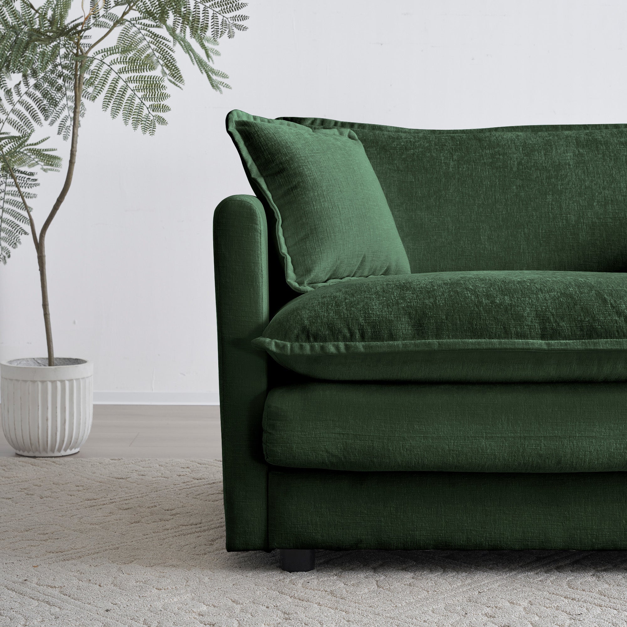 Modern Sofa Couch, 3 Piece Set Extra Deep Seat Sectional Sofa for Living Room, Oversized Sofa, 3 Seat Sofa, Loveseat and Single Sofa, Green Chenille