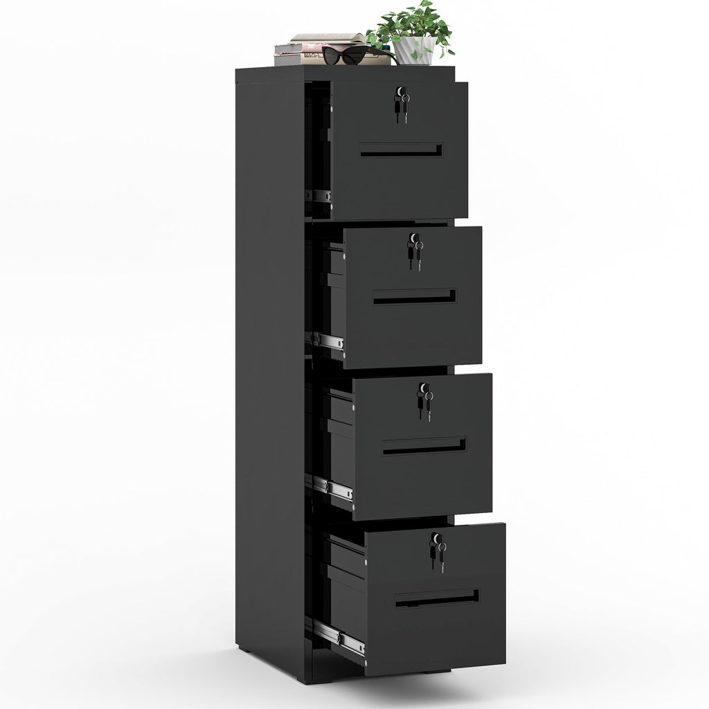 Modern Black 4 Drawer Metal Vertical Filing Cabinets with Lock for Home Office, Steel Construction, Letter/Legal/A4/F4 Size