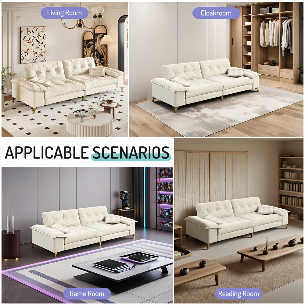104.7 ' Modern 4-Seat Cloud Sofa with Wide Removable Armrests, Tufted Sofa with Metal Legs,Comfy Chenille Upholstered Couch with 2 Pillows for Living Room,Bedroom,Apartment, Office,Studio,Beige
