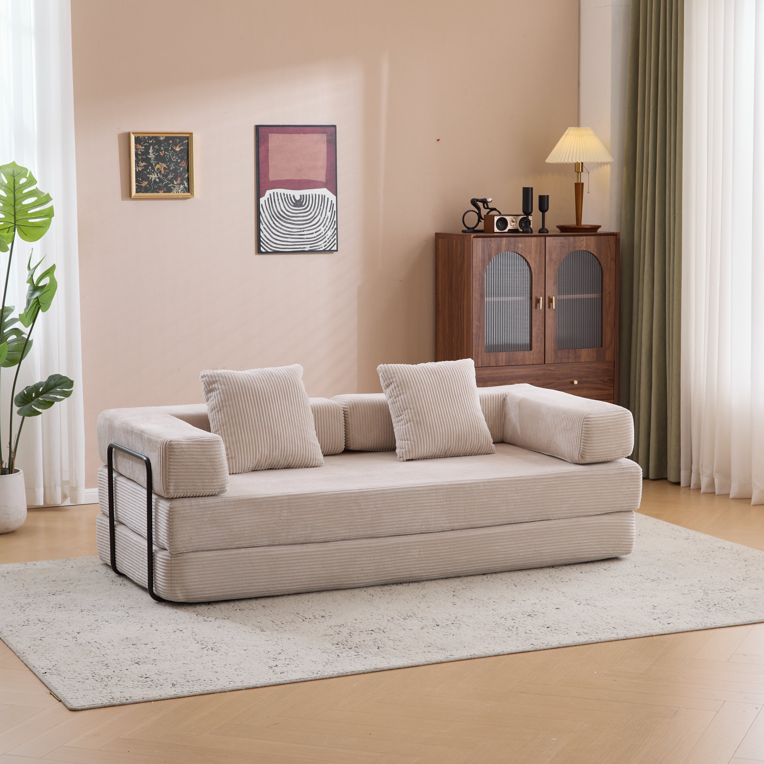 Floor Couch,Compression Sofa,Convertible Floor Sofa Bed-with Pillow Back Support Armrest,Comfy Futon Couch Lounge Sleeper Bed,Corduroy Fabric,for Living Room Bedroom (light grey)