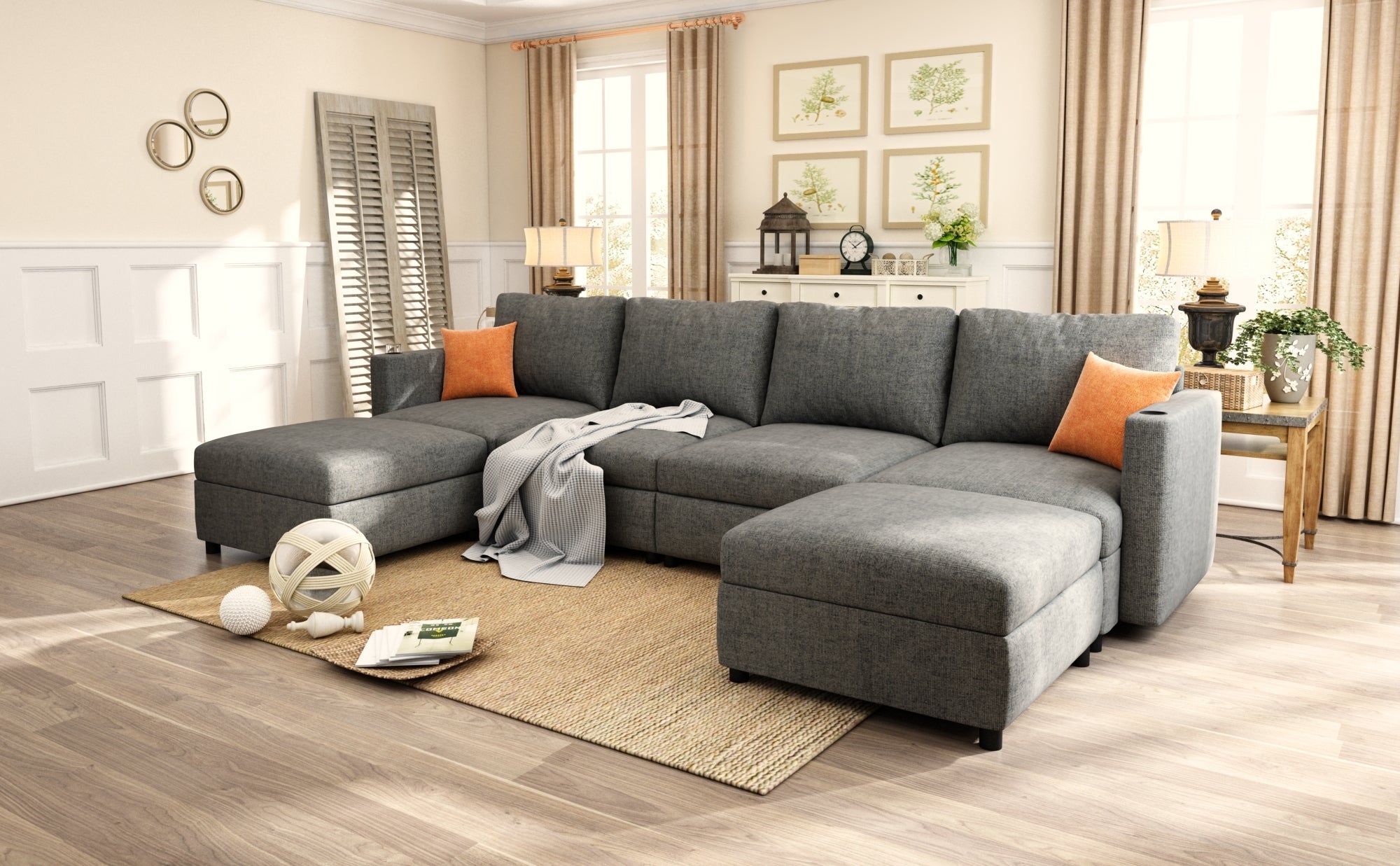 Modern Large Sectional Sofa, U-Shape Modular Sectional Couch with Storage Function,123' Sofa Bed with Ottoman,6 Seat Sectionals Chaise for Living Room,Chenille