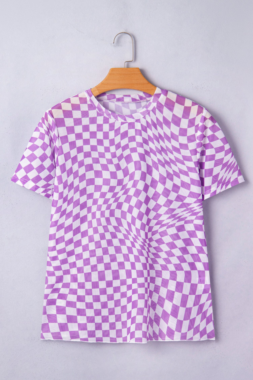 Checker Mesh Mock Neck Short Sleeve T-Shirt